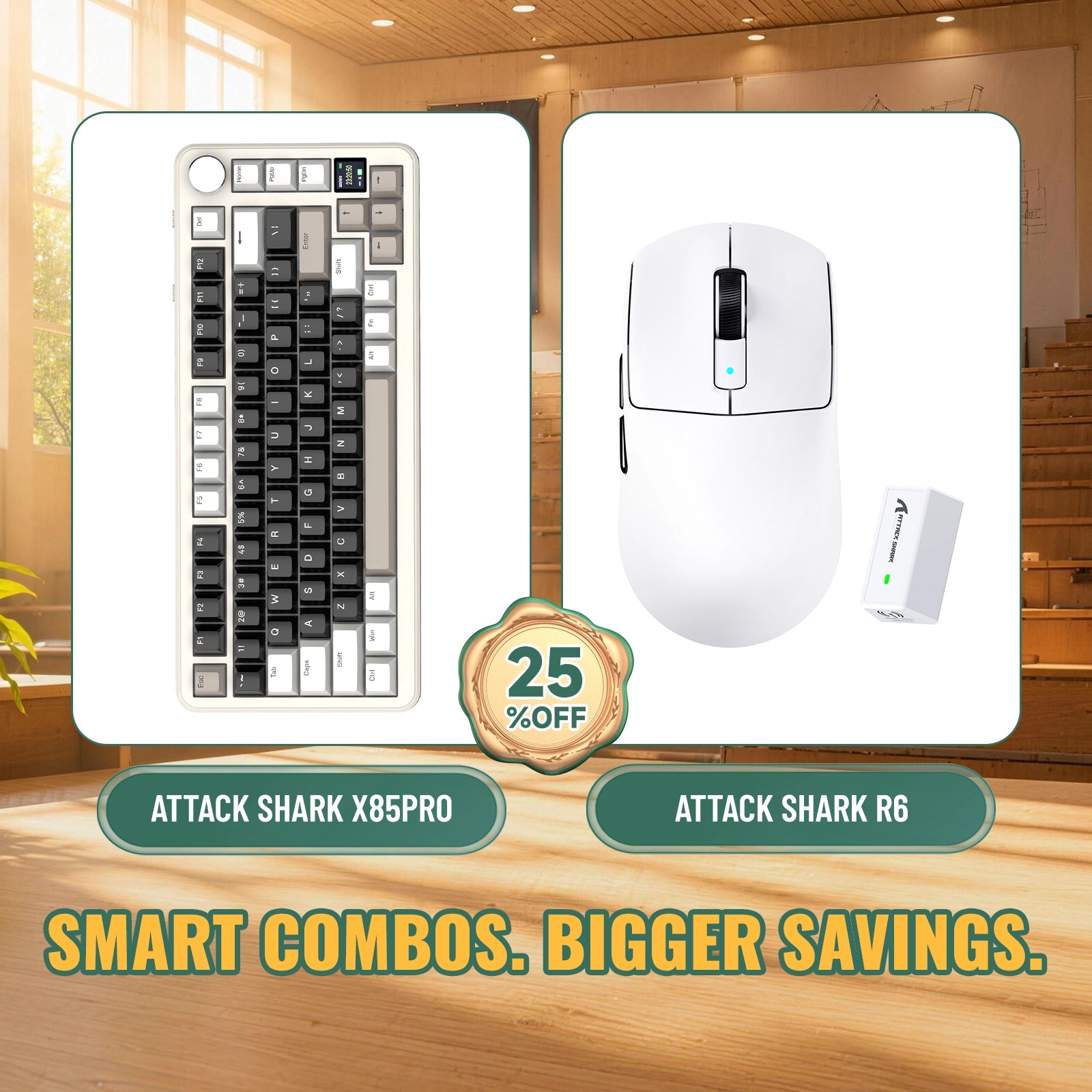 Paquete ATTACK SHARK X85PRO teclado mecánico tri-modo con junta + ratón para juegos inalámbrico R6