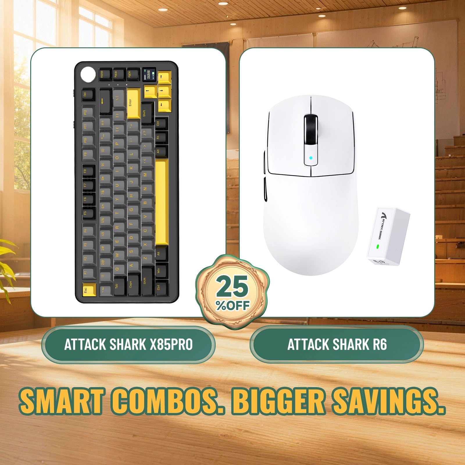 Paquete ATTACK SHARK X85PRO teclado mecánico tri-modo con junta + ratón para juegos inalámbrico R6