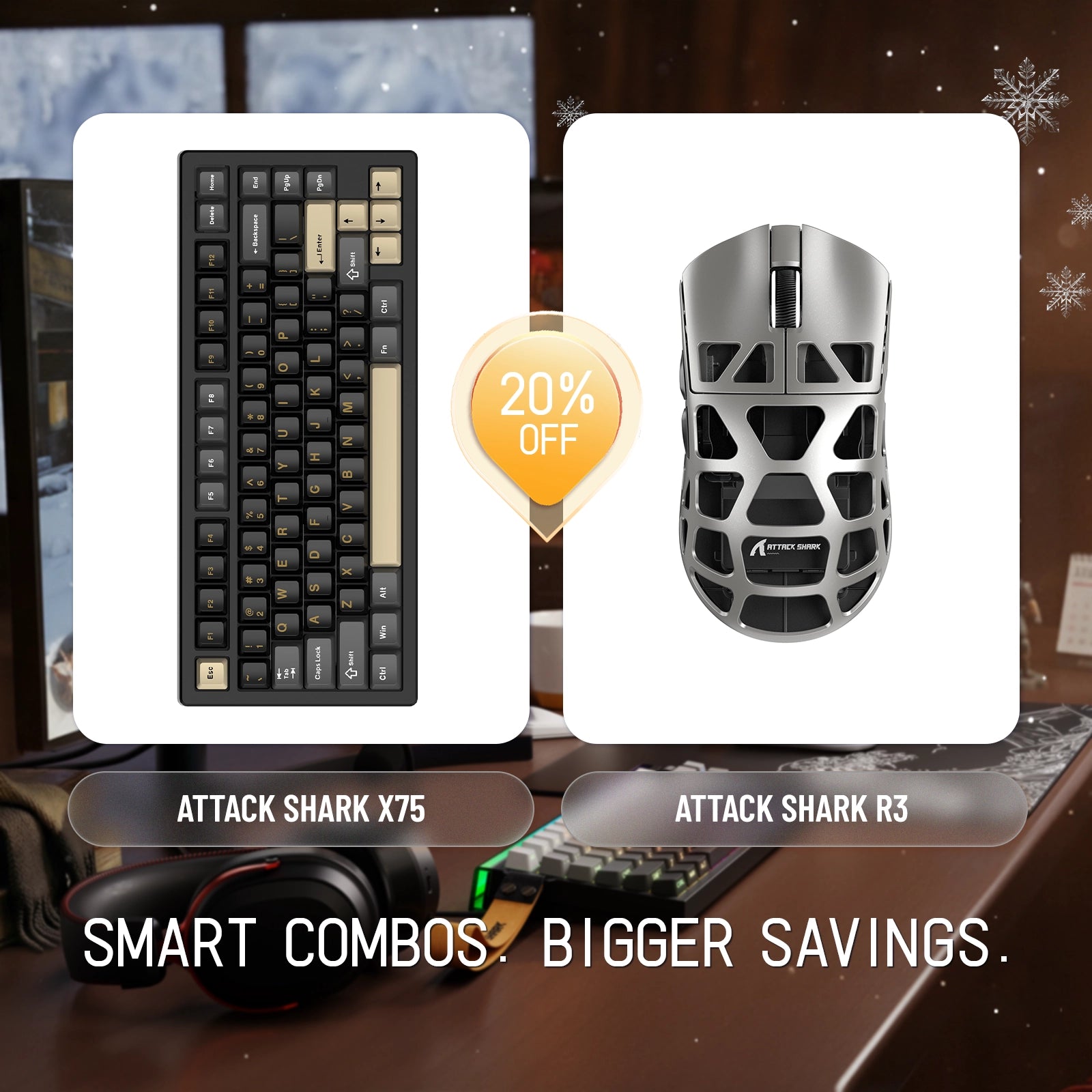 Paquete de teclado de aluminio completo ATTACK SHARK X75 + ratón para juegos de aleación de magnesio R3