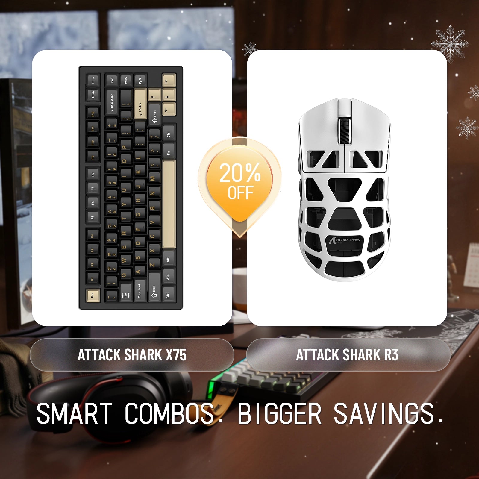 Paquete de teclado de aluminio completo ATTACK SHARK X75 + ratón para juegos de aleación de magnesio R3