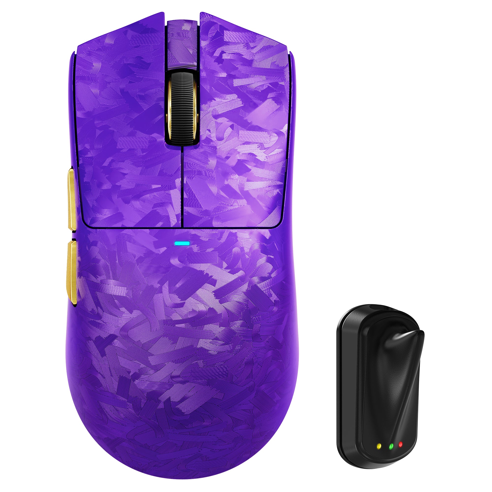 ATTACK SHARK X11 ULTRA Carbon Fiber 8K wireless gaming mouse with gold accents and receiver.