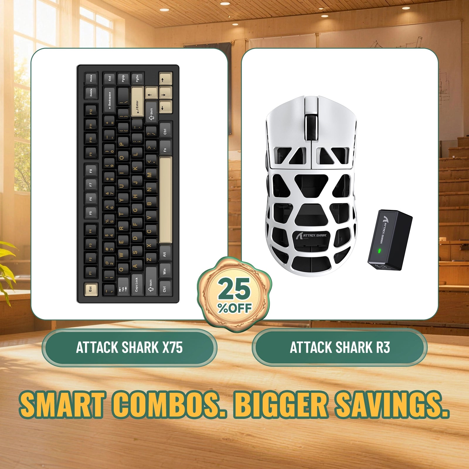 Paquete ATTACK SHARK X75 teclado de aluminio completo + ratón para juegos de aleación de magnesio R3