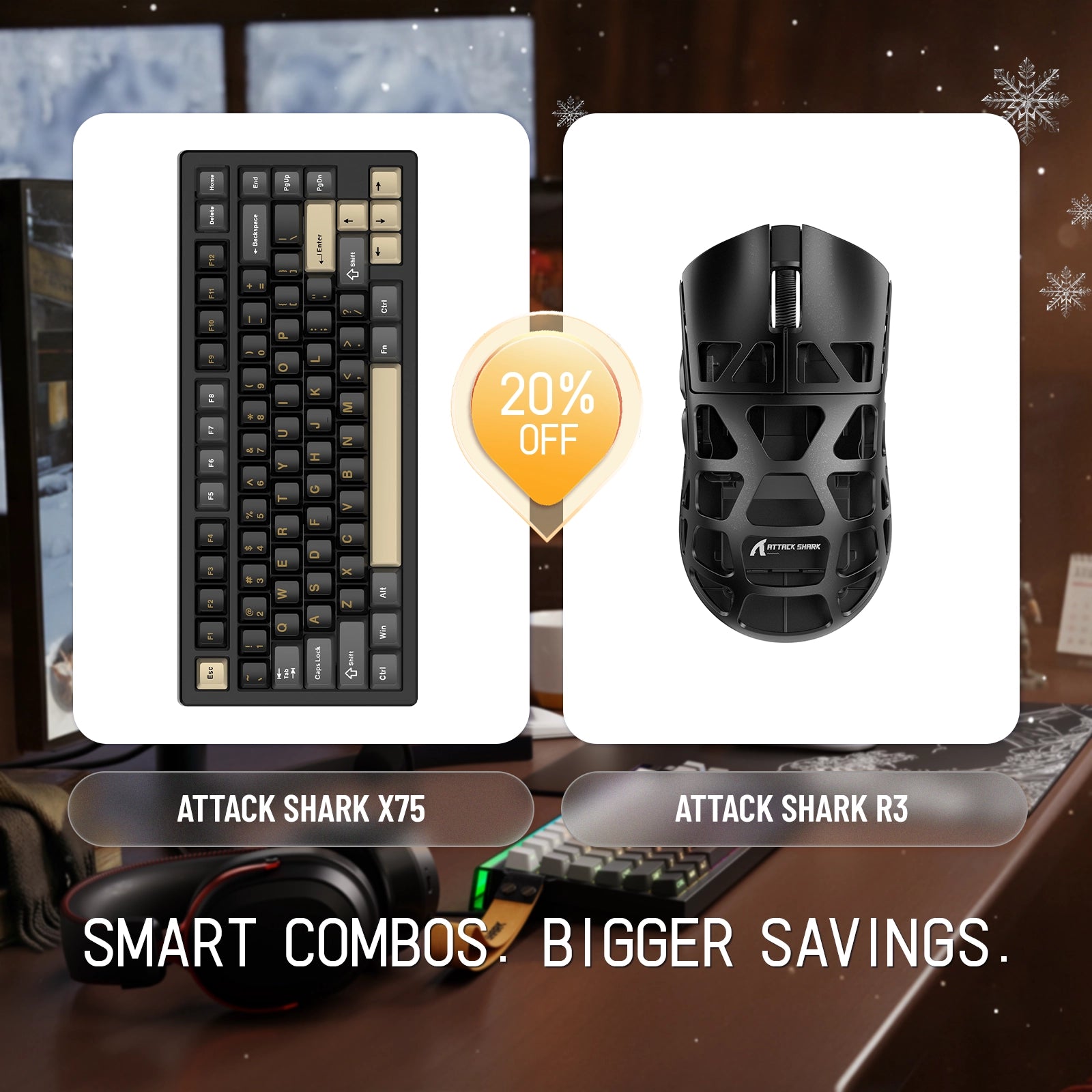 Paquete de teclado de aluminio completo ATTACK SHARK X75 + ratón para juegos de aleación de magnesio R3