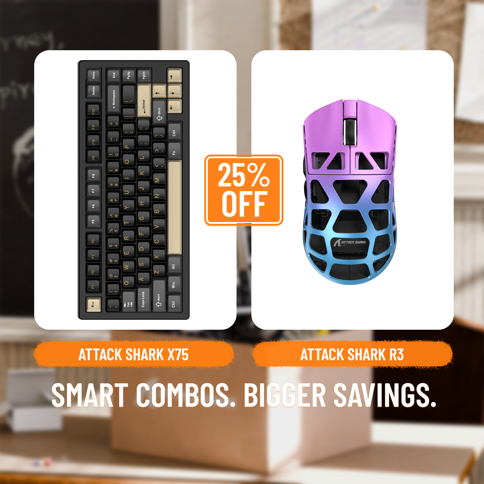 Pack clavier ATTACK SHARK X75 entièrement en aluminium + souris de jeu en alliage de magnésium R3