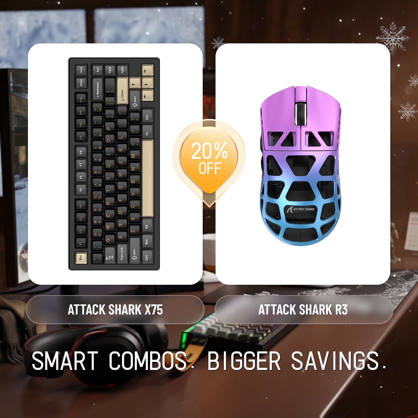 Paquete de teclado de aluminio completo ATTACK SHARK X75 + ratón para juegos de aleación de magnesio R3