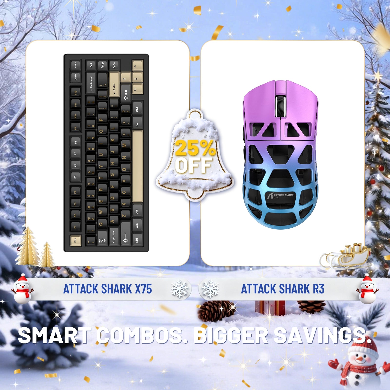 ATTACK SHARK X75 フルアルミニウムキーボード + R3 マグネシウム合金ゲーミングマウスバンドル