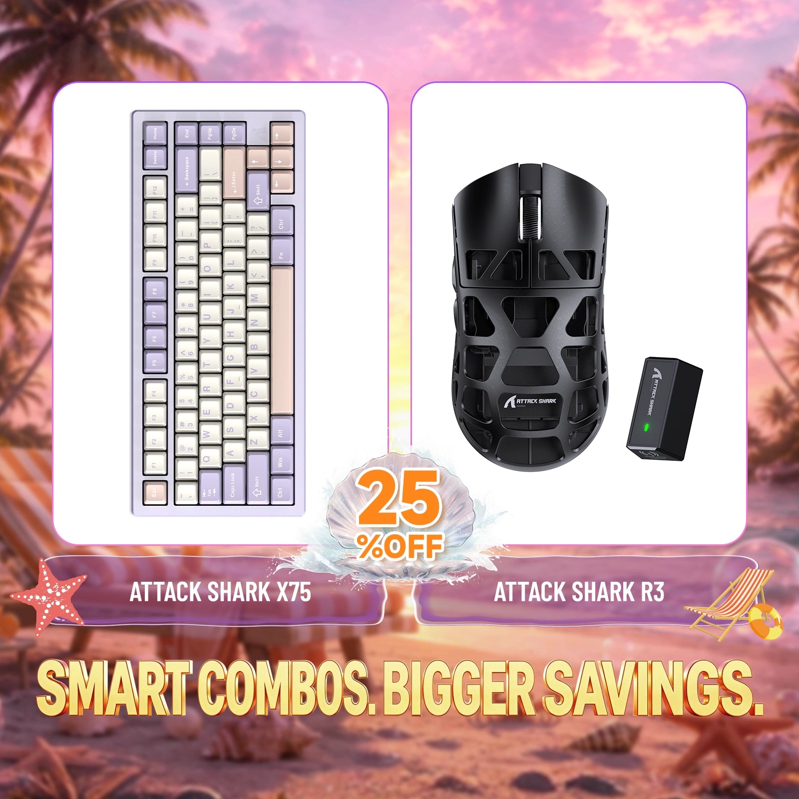 ATTACK SHARK X75 Pełna aluminiowa klawiatura + zestaw myszy do gier z stopu magnezu R3