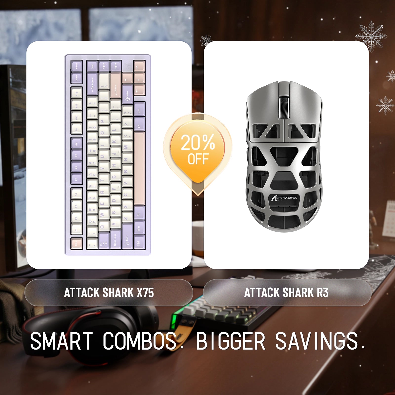 Paquete de teclado de aluminio completo ATTACK SHARK X75 + ratón para juegos de aleación de magnesio R3