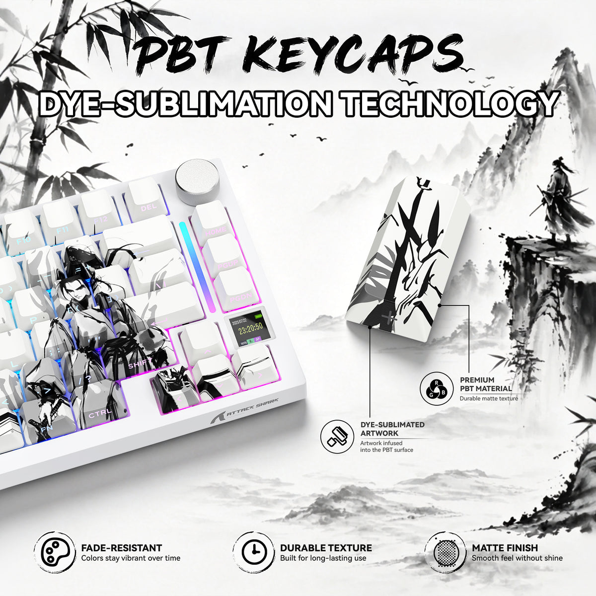 ATTACK SHARK SK02 129 Keys PBT Side-Printed Keycaps, ANSI/ISO, Knight-Errant