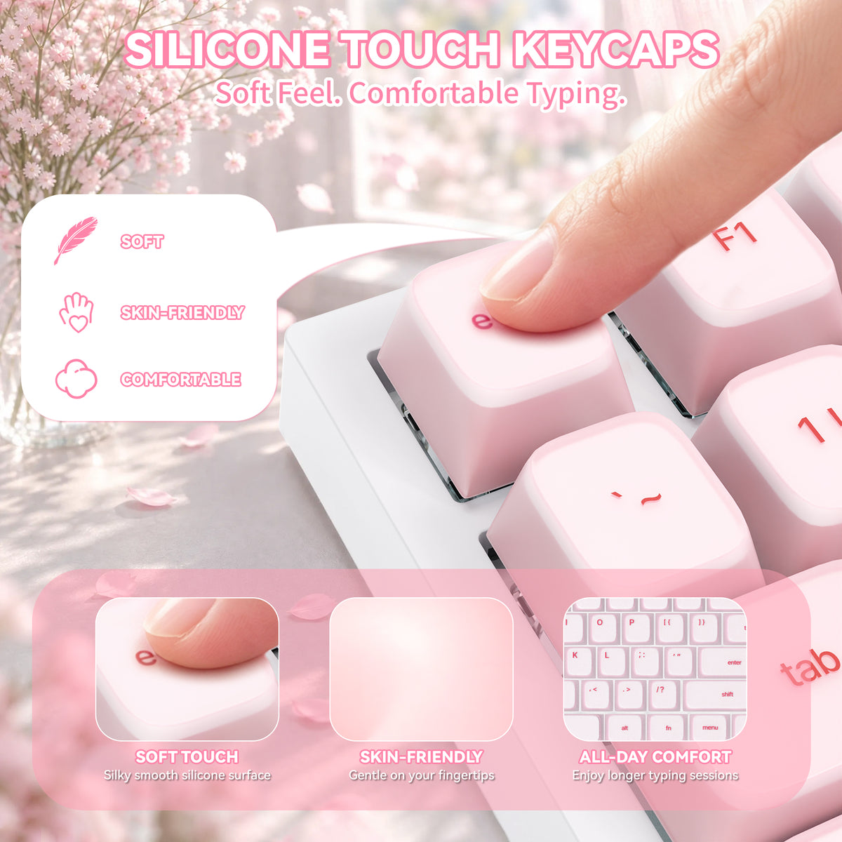 ATTACK SHARK SK01 113 toetsen siliconenkeycaps, Cherry-profiel, ANSI, roze