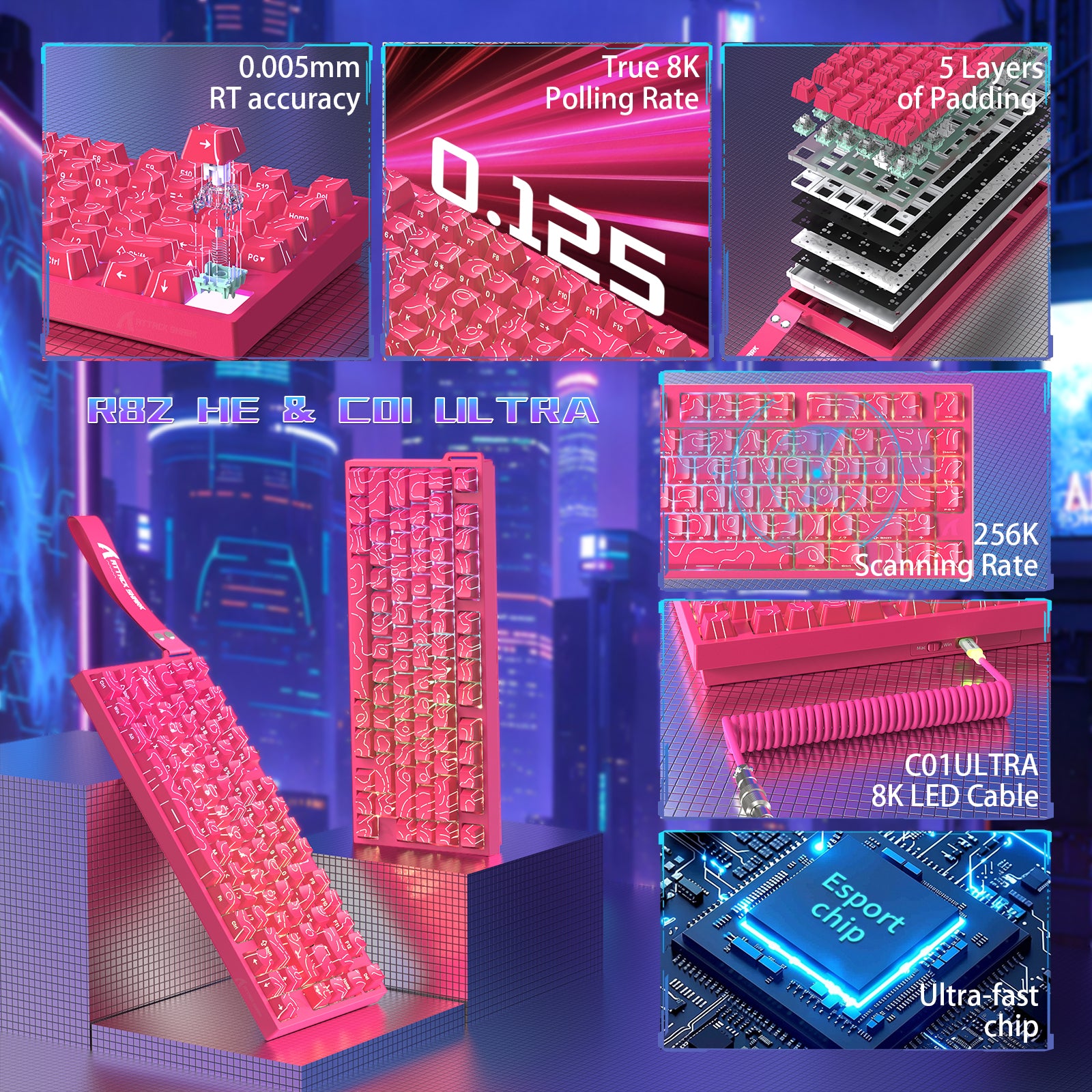 Teclado para juegos con cable ATTACK SHARK R82 HE 75% con cable LED C01ULTRA