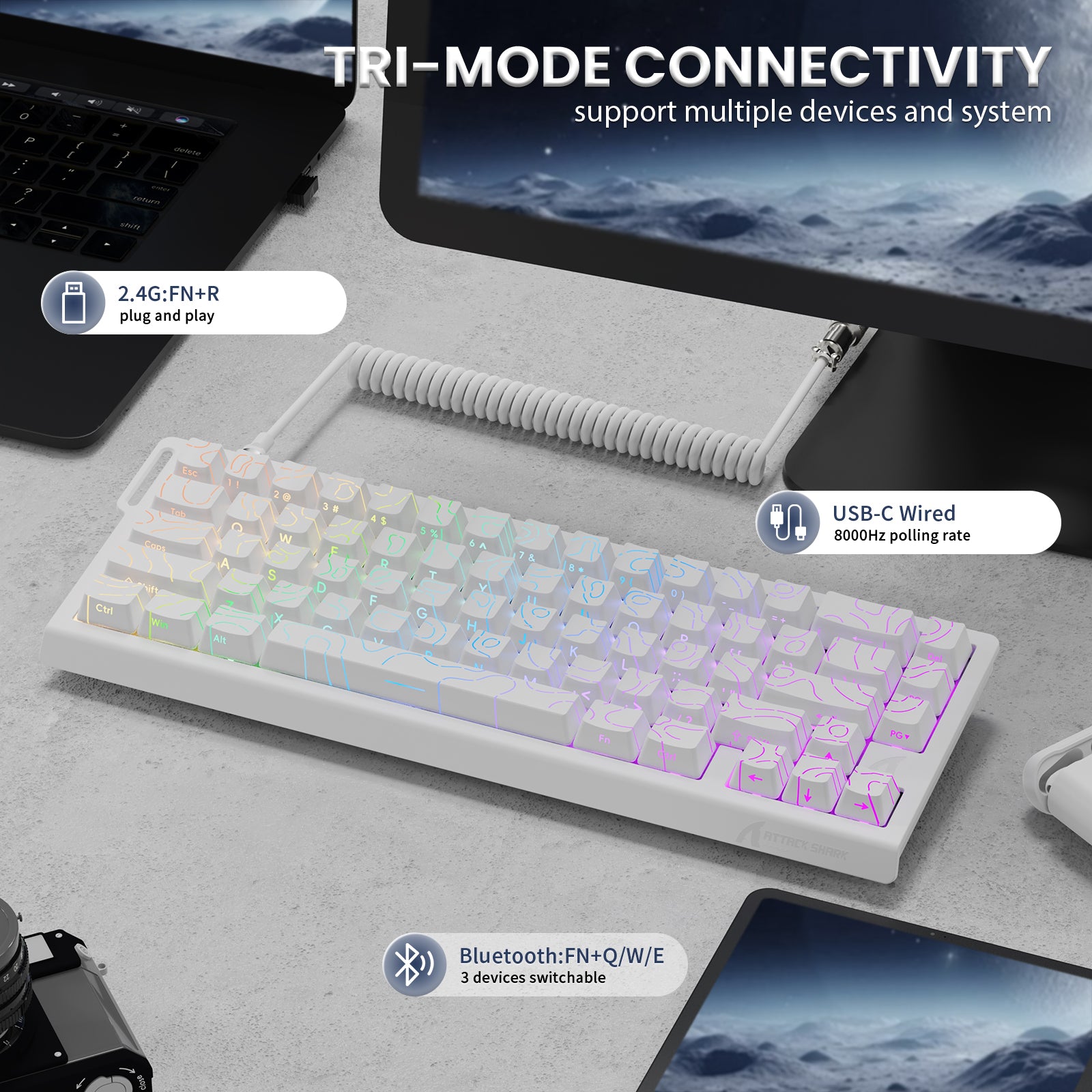 ATTACK SHARK X68PRO HE Kabellose Rapid Trigger-Tastatur mit Spiralkabel