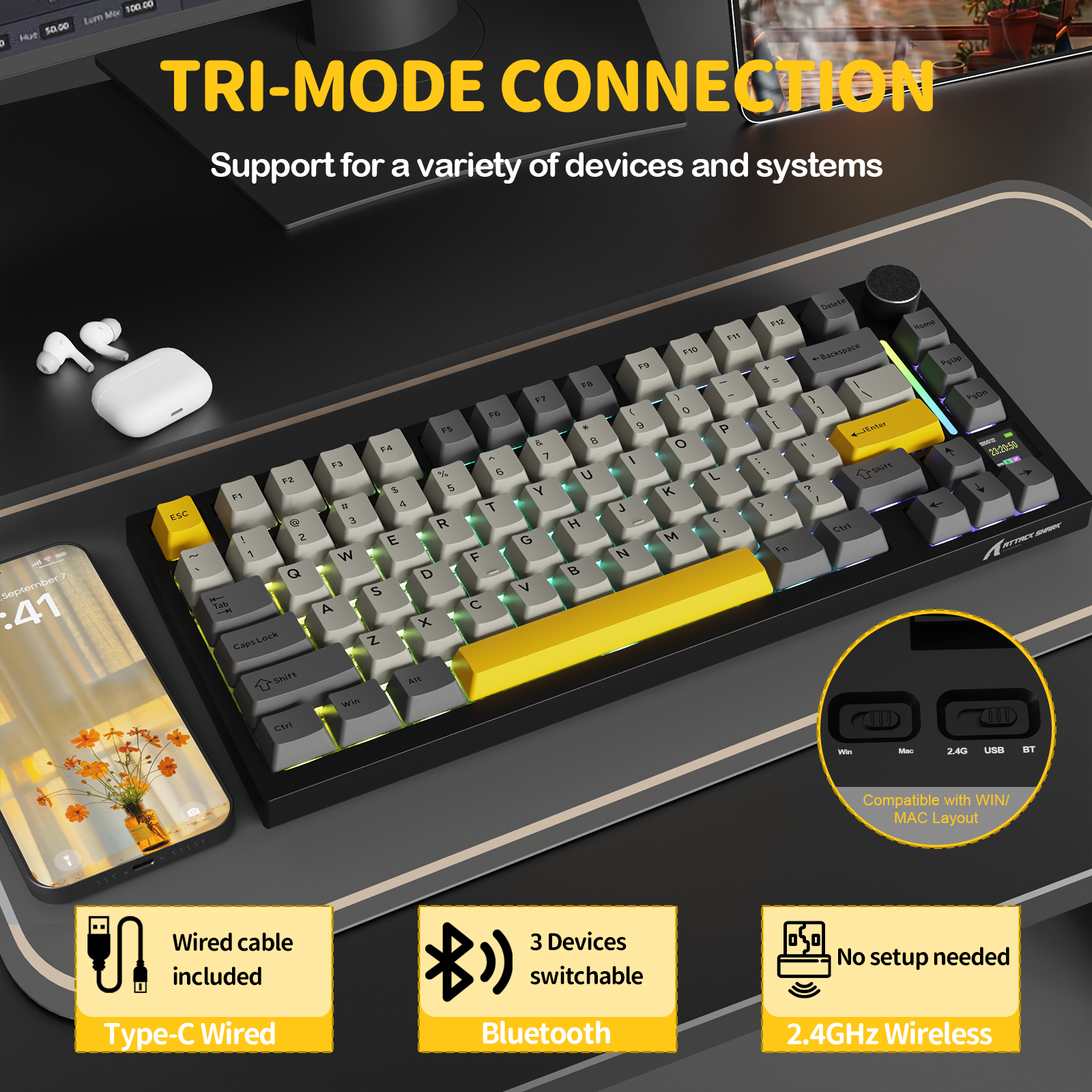 ATTACK SHARK X820Ultra Tri-mode 가스켓 기계식 키보드