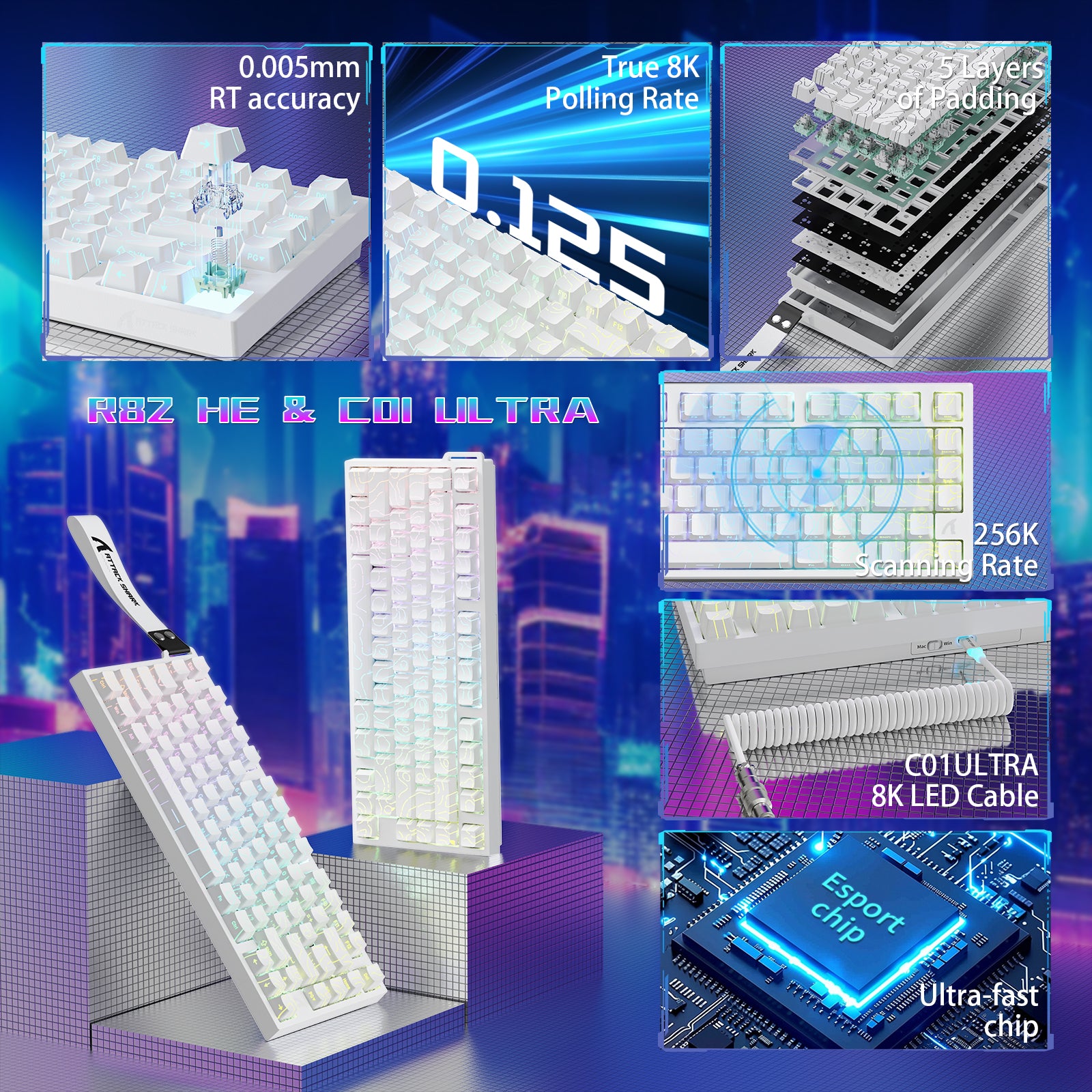 Teclado para juegos con cable ATTACK SHARK R82 HE 75% con cable LED C01ULTRA