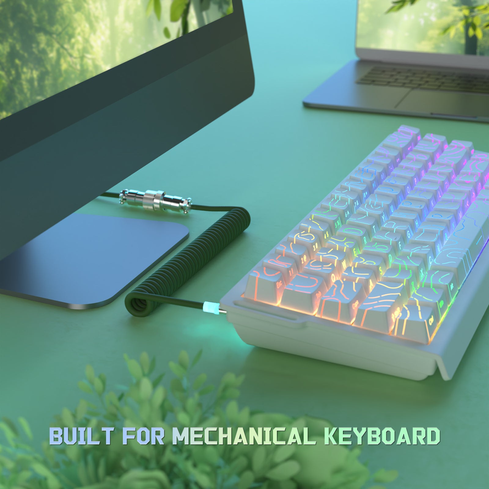 ATTACK SHARK mechanical keyboard with coiled aviator cable, Built for mechanical keyboard, featuring RGB lighting