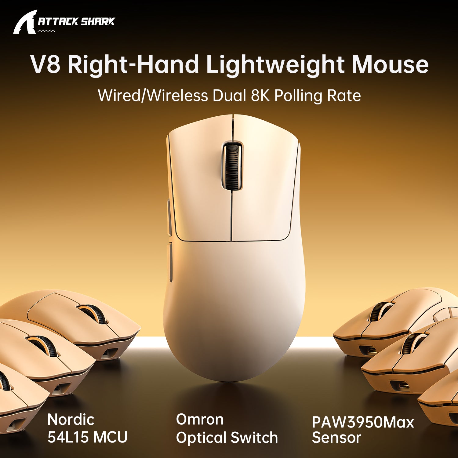 ATTACK SHARK V8 Ultra-Light Ergonomic Wireless Gaming Mouse
