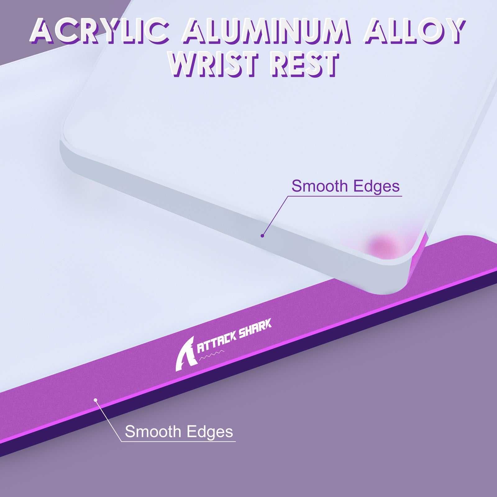 ATTACK SHARK acrylic aluminum alloy wrist rest with smooth edges.