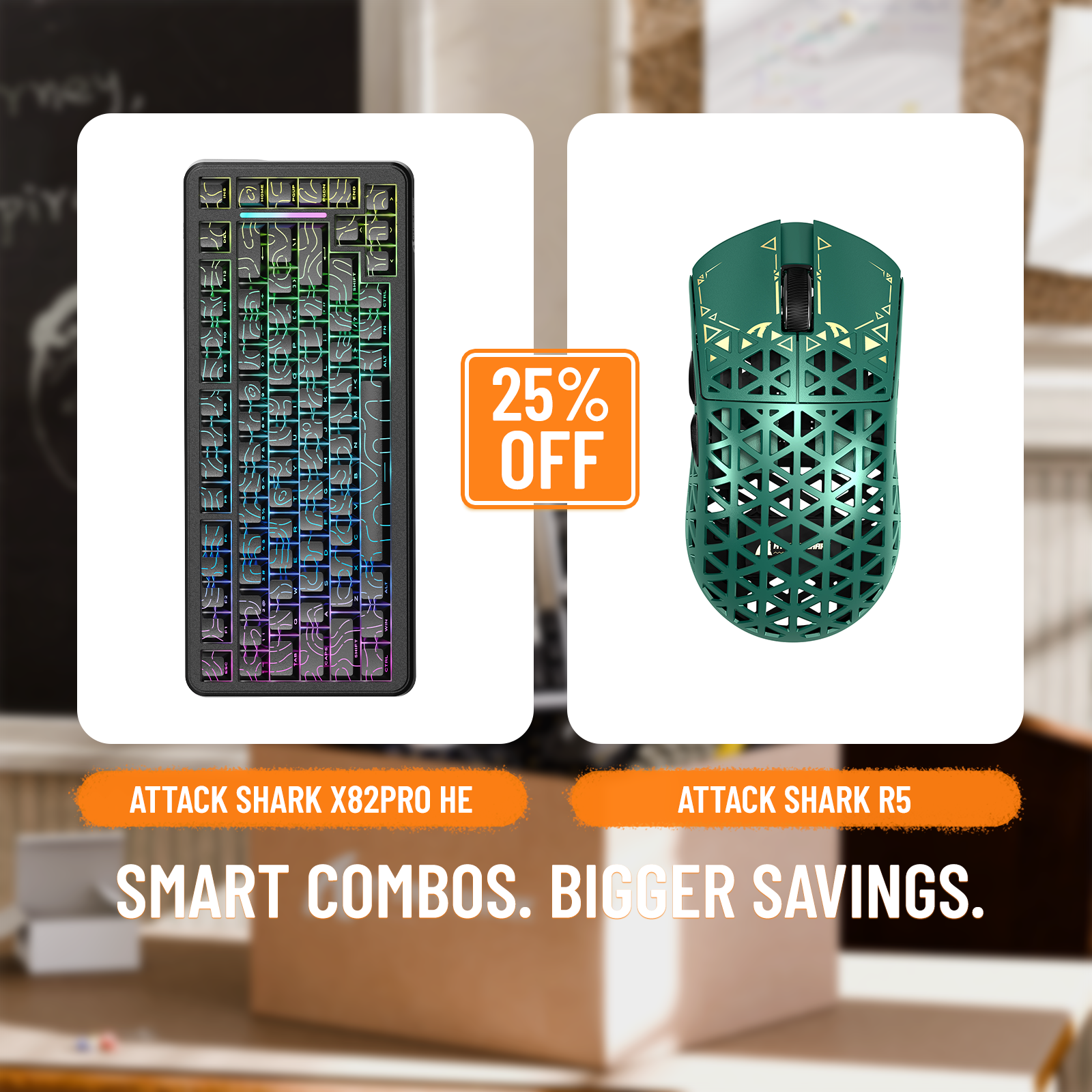 Pack clavier ATTACK SHARK X82PRO HE à déclenchement rapide et souris de jeu sans fil en fibre de carbone R5