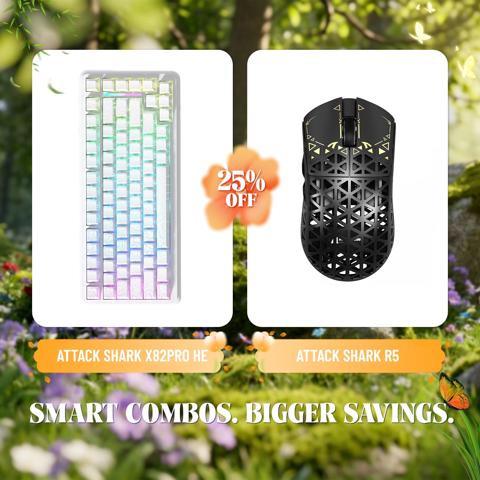 ATTACK SHARK X82PRO HE Rapid Trigger Keyboard + R5 Carbon Fiber Wireless Gaming Mouse Bundle