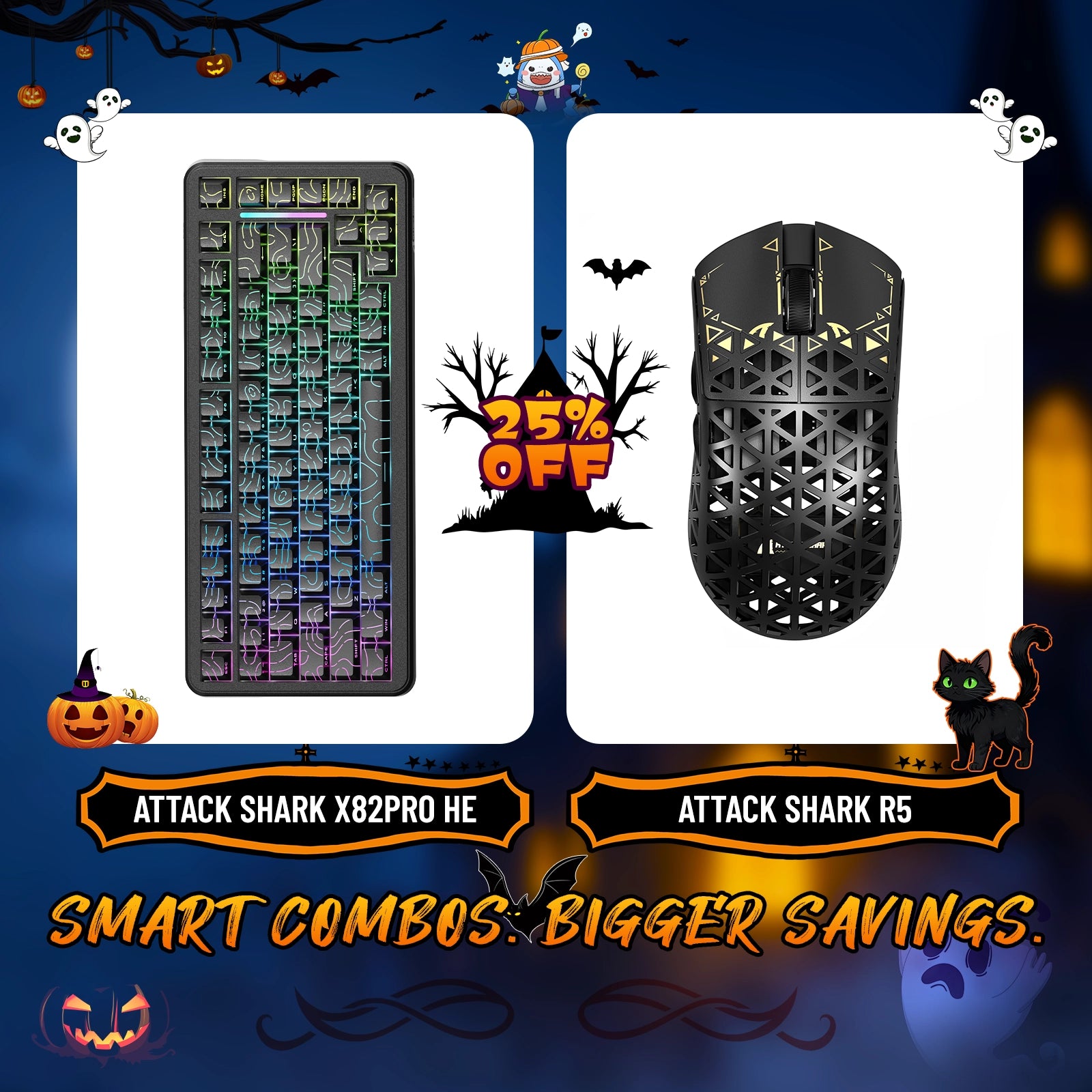 ATTACK SHARK X82PRO HE Rapid Trigger-Tastatur + R5 Carbon Fiber Wireless Gaming-Maus im Bundle