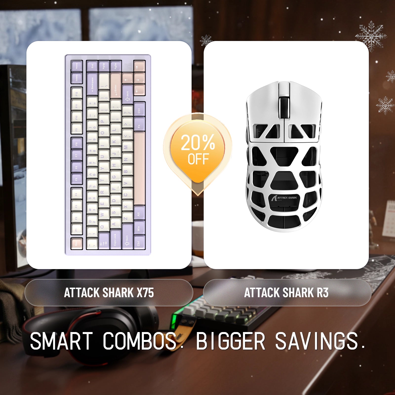 Paquete de teclado de aluminio completo ATTACK SHARK X75 + ratón para juegos de aleación de magnesio R3