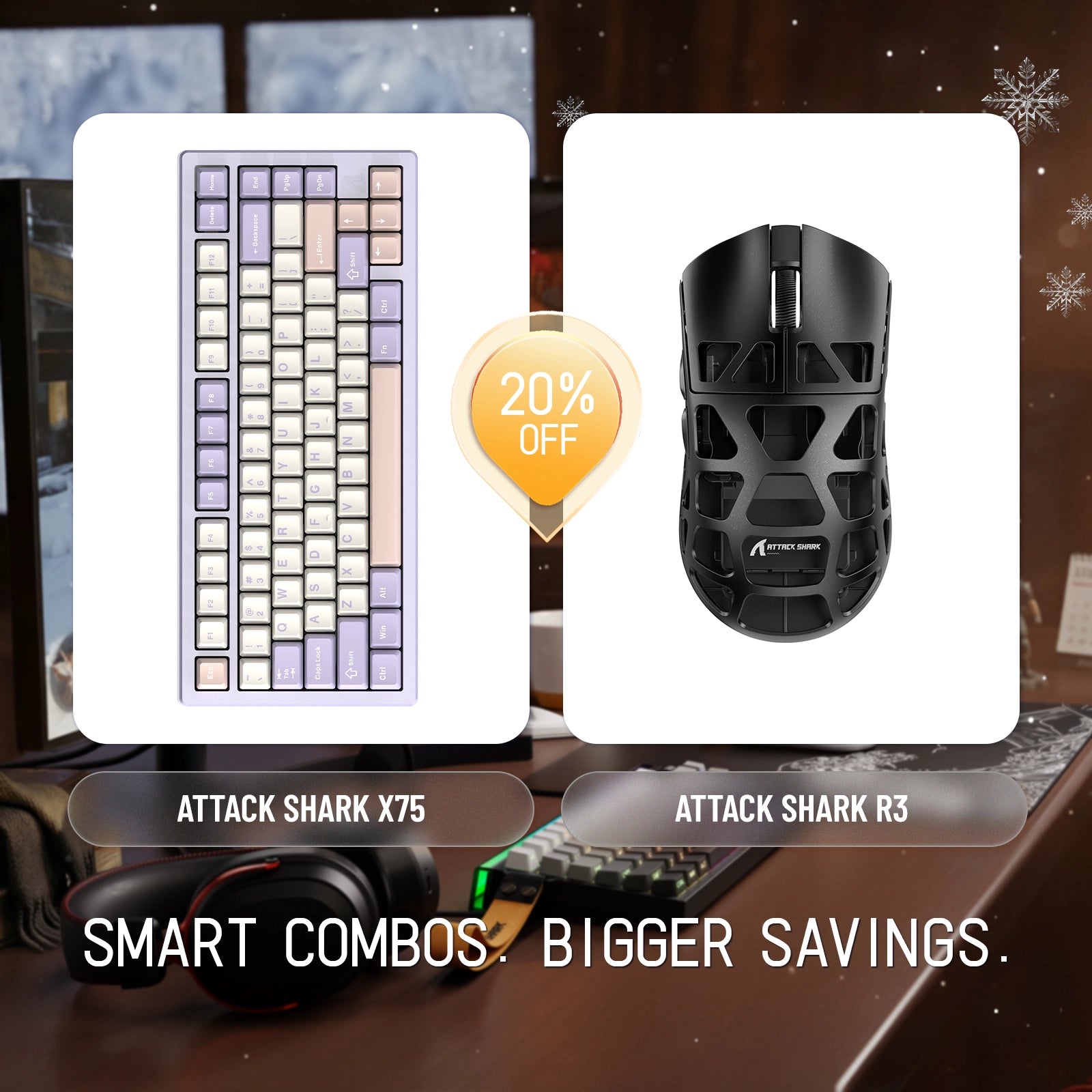 Paquete de teclado de aluminio completo ATTACK SHARK X75 + ratón para juegos de aleación de magnesio R3