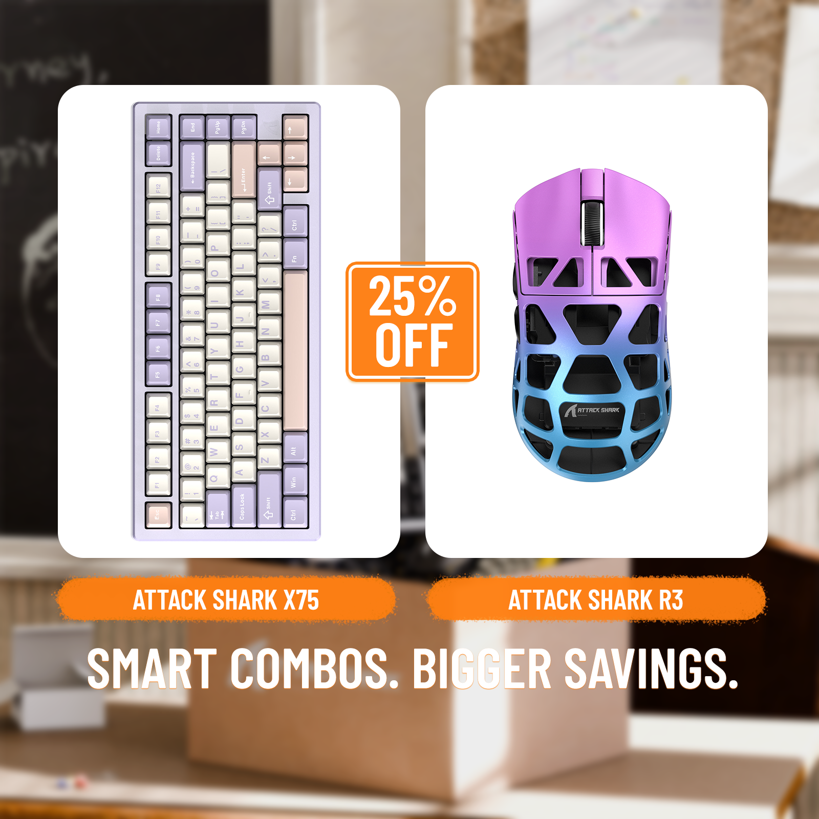 Pack clavier ATTACK SHARK X75 entièrement en aluminium + souris de jeu en alliage de magnésium R3