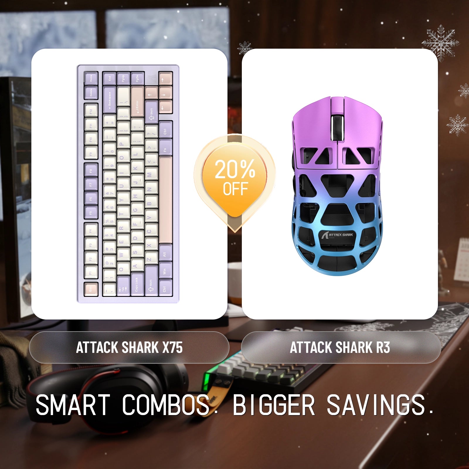 Paquete de teclado de aluminio completo ATTACK SHARK X75 + ratón para juegos de aleación de magnesio R3