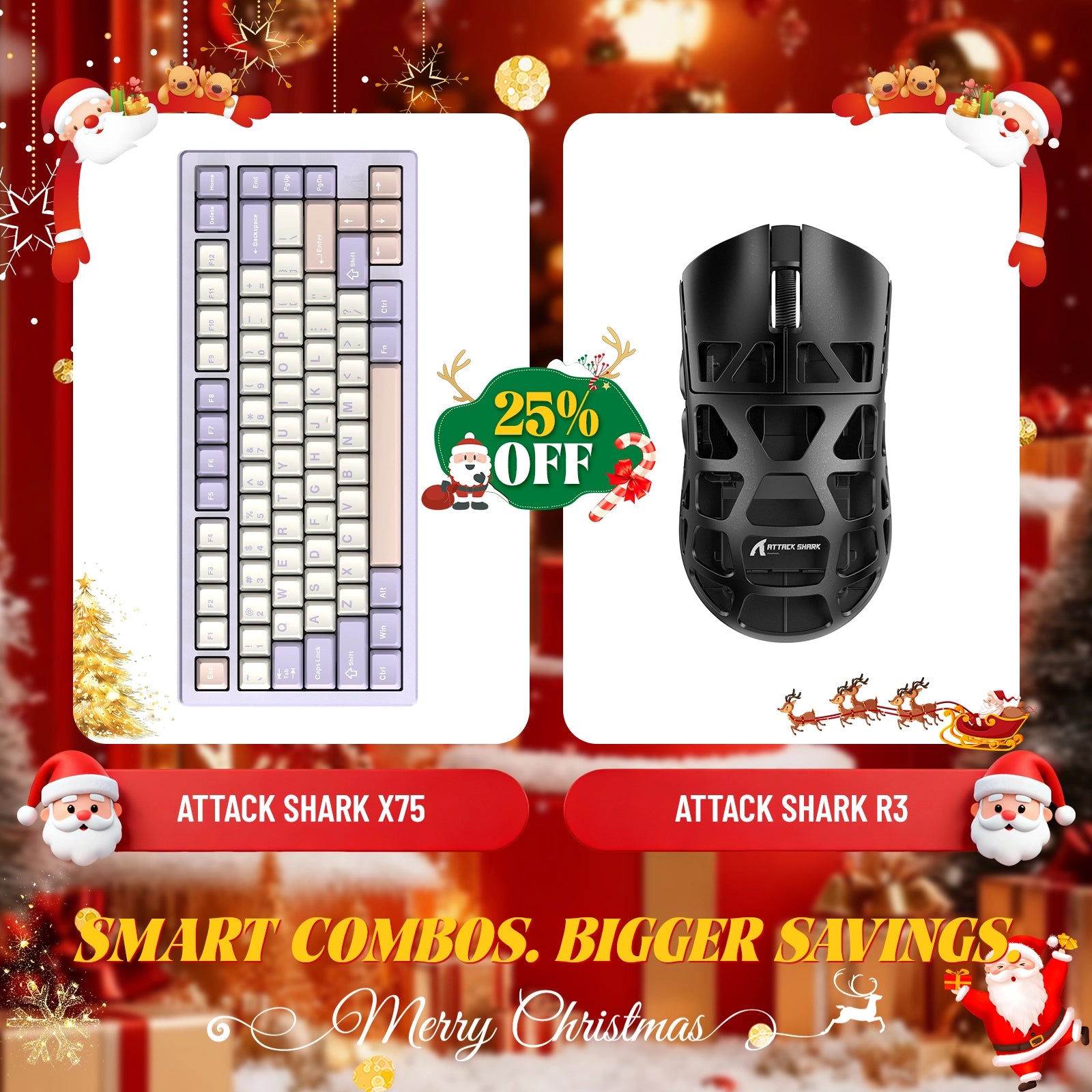 ATTACK SHARK X75 Full Aluminum Keyboard + R3 Magnesium Alloy Gaming Mouse Bundle
