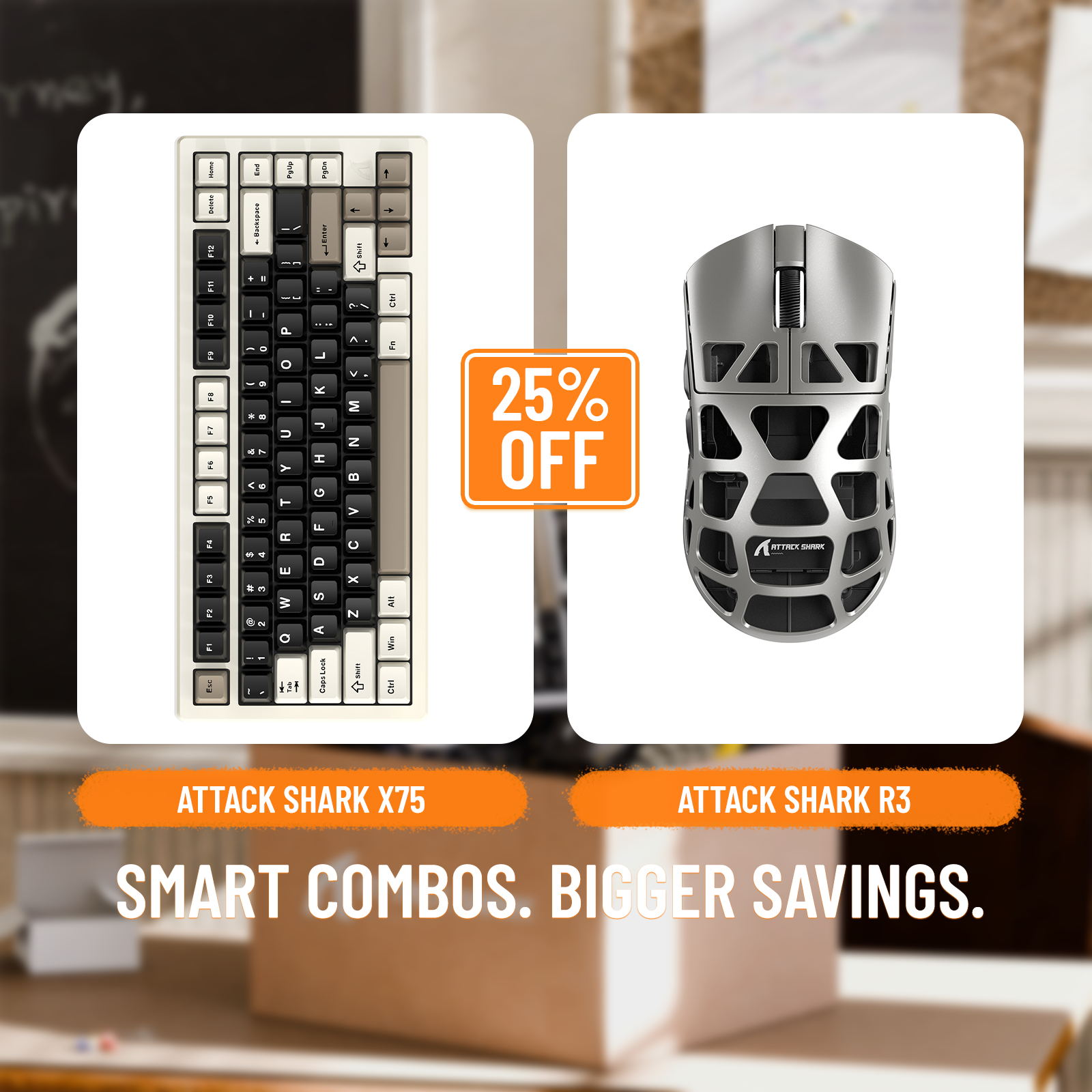 Pack clavier ATTACK SHARK X75 entièrement en aluminium + souris de jeu en alliage de magnésium R3
