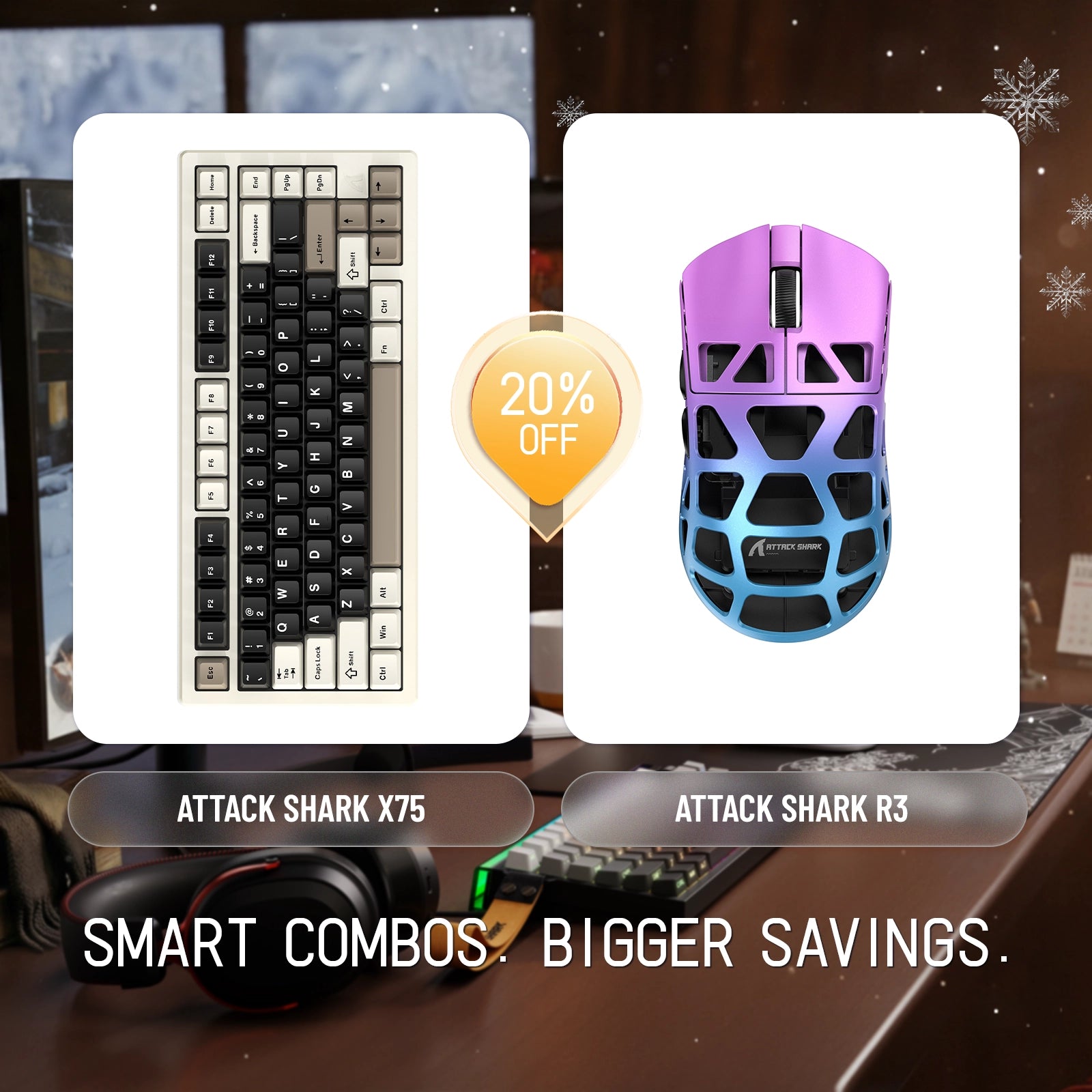 Paquete de teclado de aluminio completo ATTACK SHARK X75 + ratón para juegos de aleación de magnesio R3