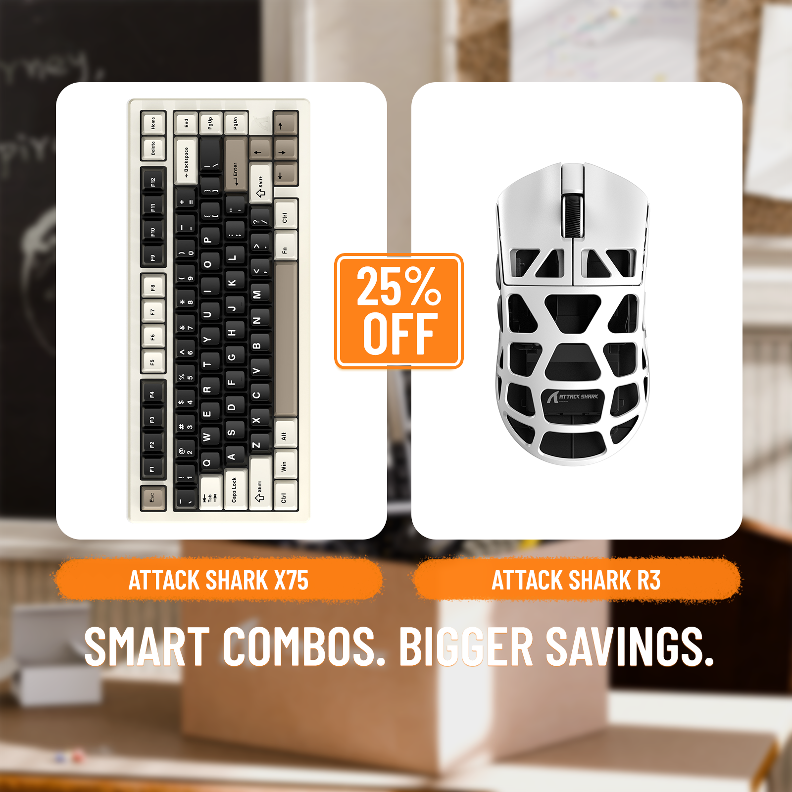 Pack clavier ATTACK SHARK X75 entièrement en aluminium + souris de jeu en alliage de magnésium R3