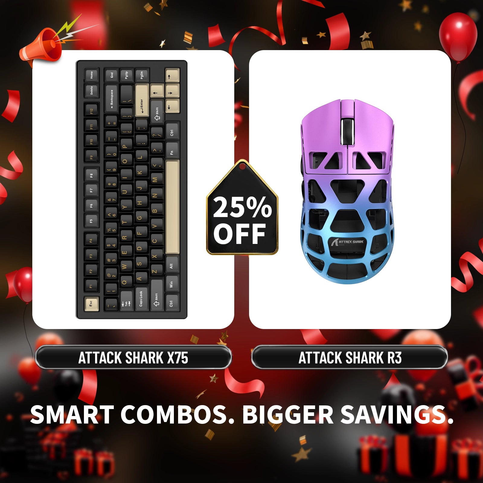 ATTACK SHARK X75 Full Aluminum Keyboard + R3 Magnesium Alloy Gaming Mouse Bundle