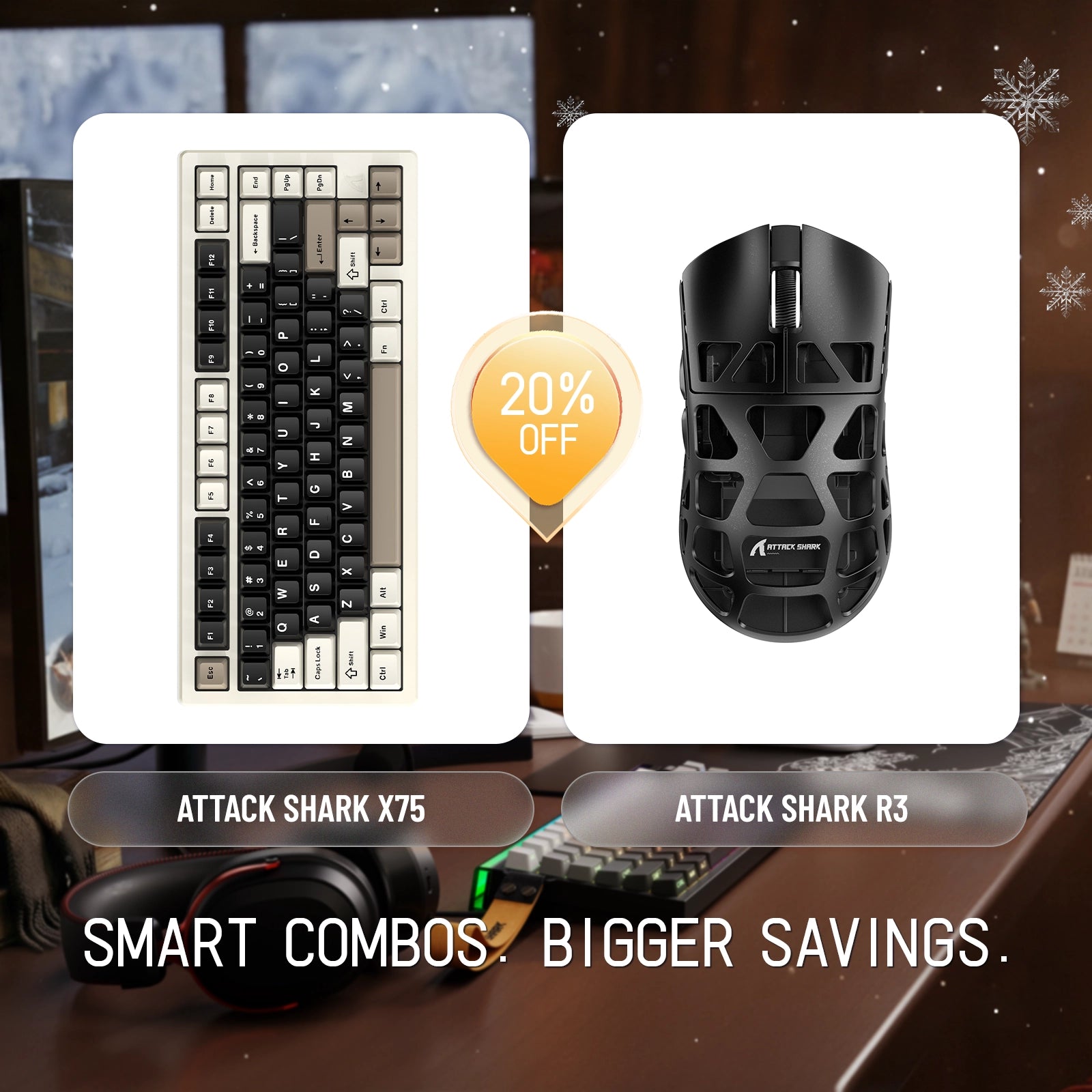 Paquete de teclado de aluminio completo ATTACK SHARK X75 + ratón para juegos de aleación de magnesio R3