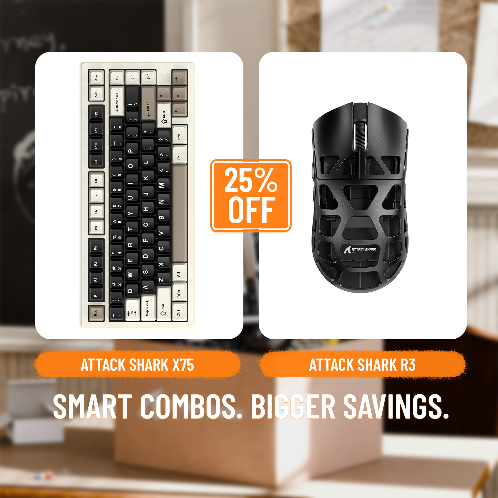 Pack clavier ATTACK SHARK X75 entièrement en aluminium + souris de jeu en alliage de magnésium R3