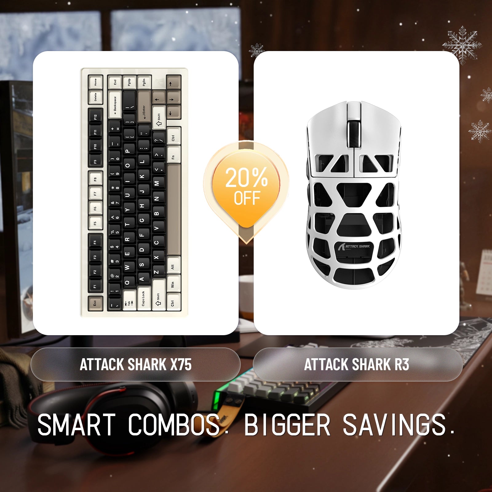 Paquete de teclado de aluminio completo ATTACK SHARK X75 + ratón para juegos de aleación de magnesio R3