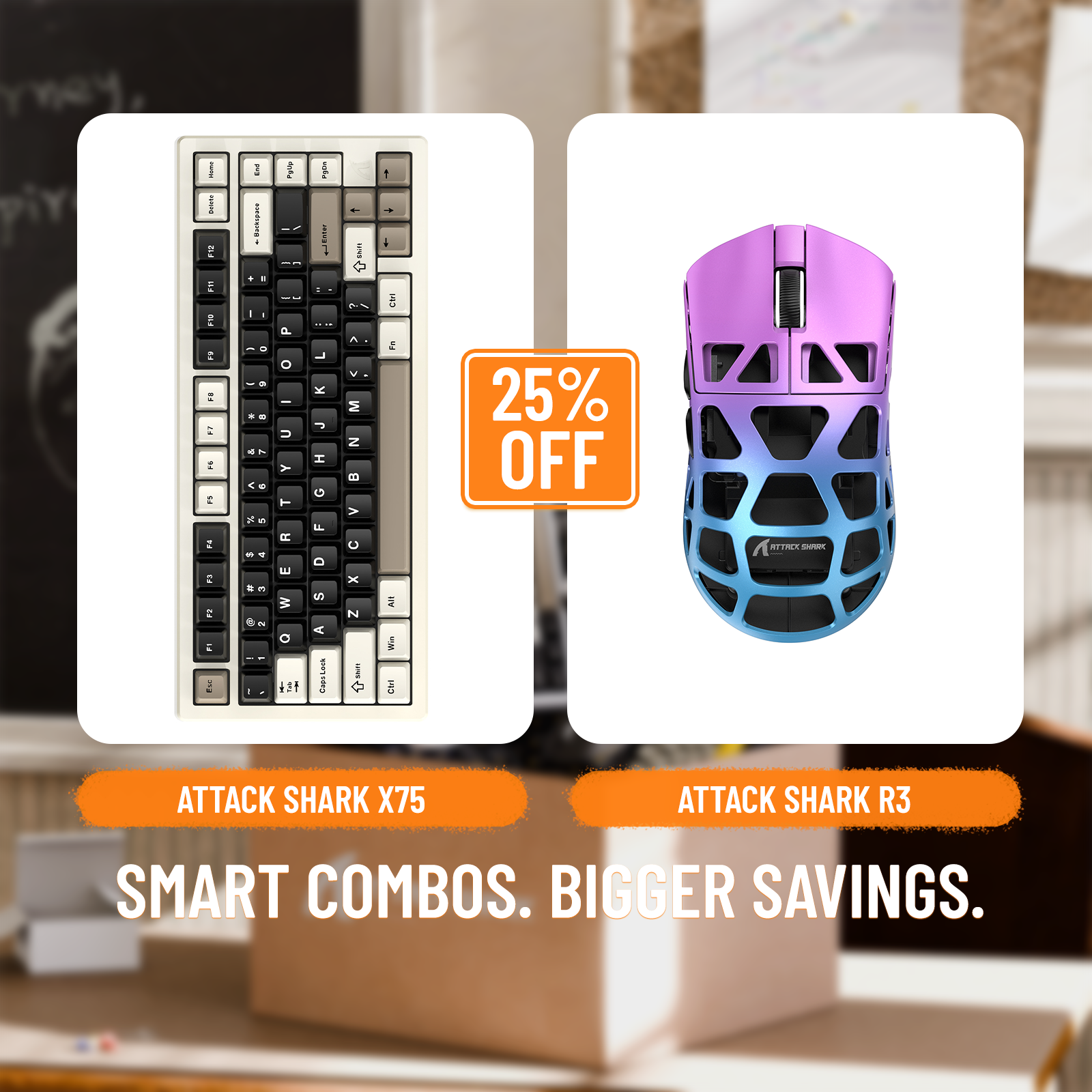 Pack clavier ATTACK SHARK X75 entièrement en aluminium + souris de jeu en alliage de magnésium R3