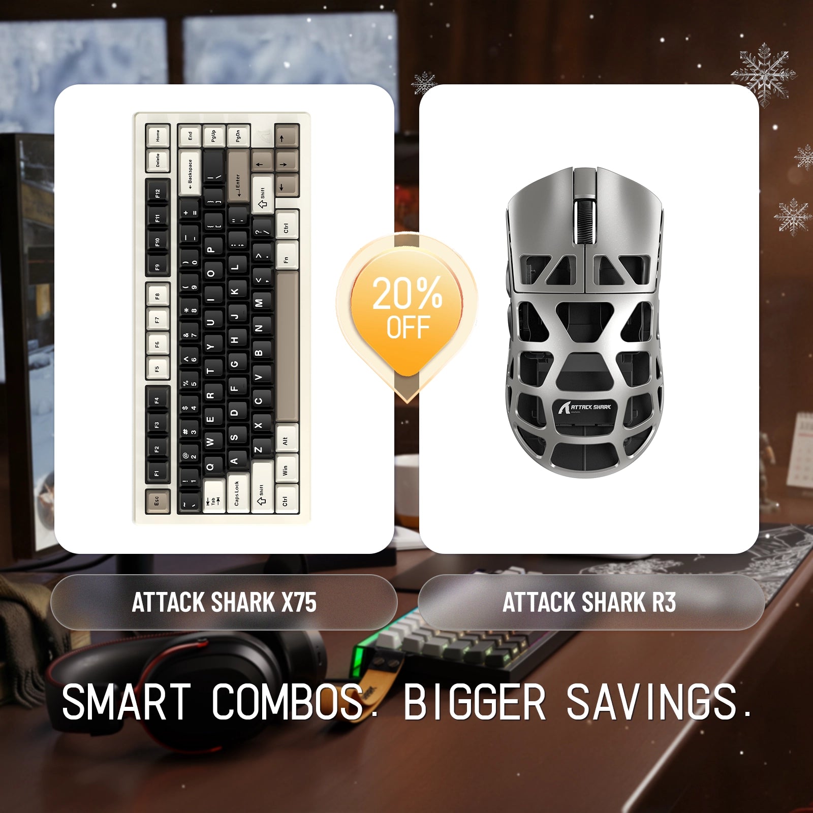 Paquete de teclado de aluminio completo ATTACK SHARK X75 + ratón para juegos de aleación de magnesio R3