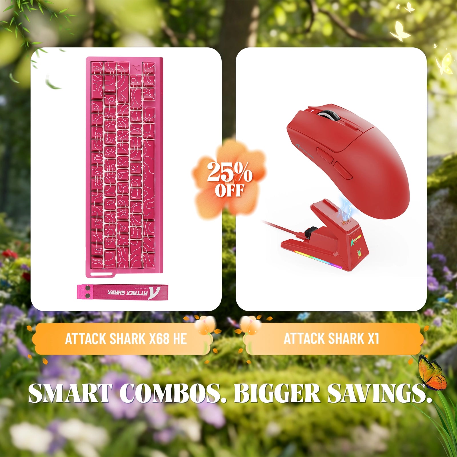 ATTACK SHARK X68HE Rapid Trigger-Tastatur + X1 Wireless Gaming-Maus im Bundle