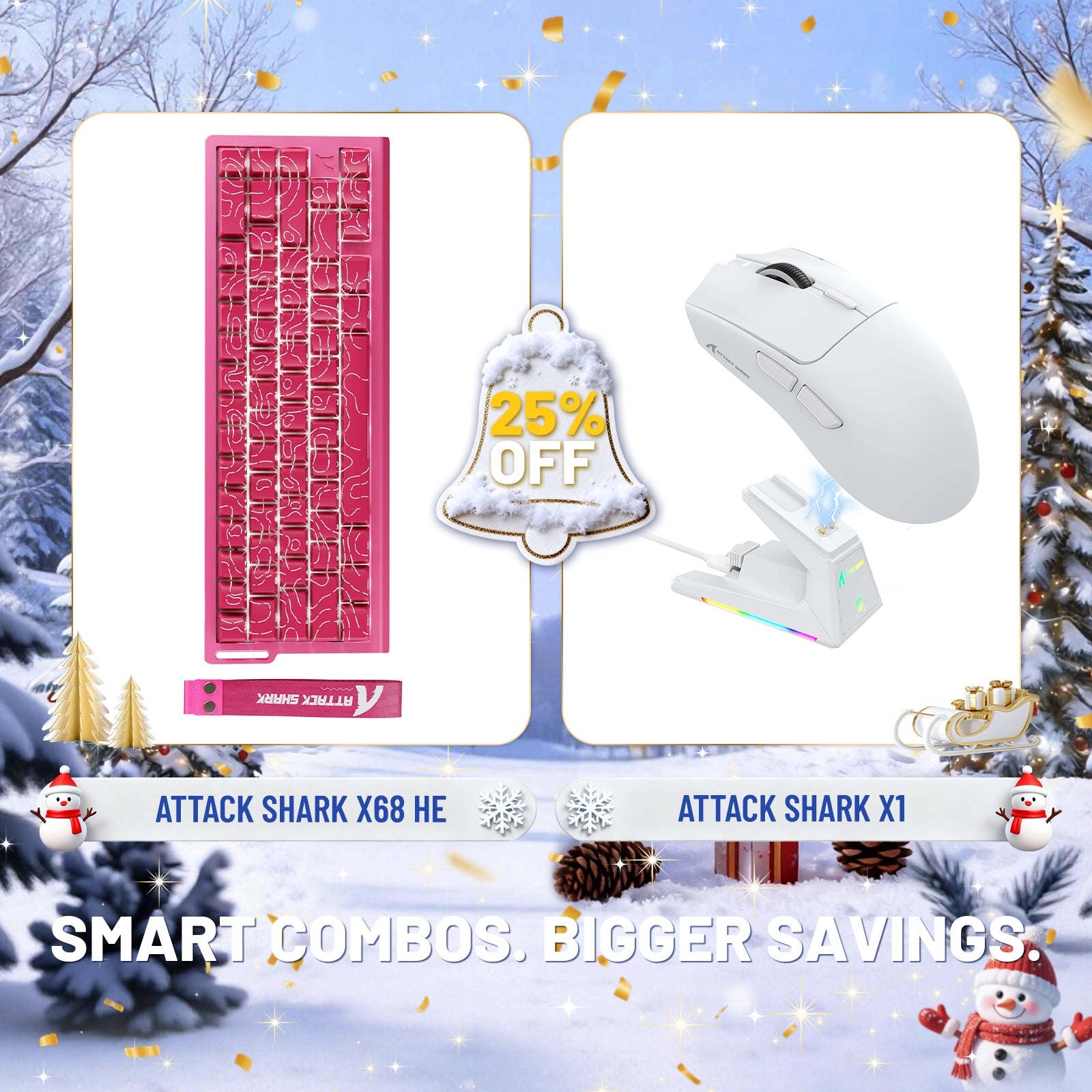 Paquete de teclado de disparo rápido ATTACK SHARK X68HE + ratón inalámbrico para juegos X1