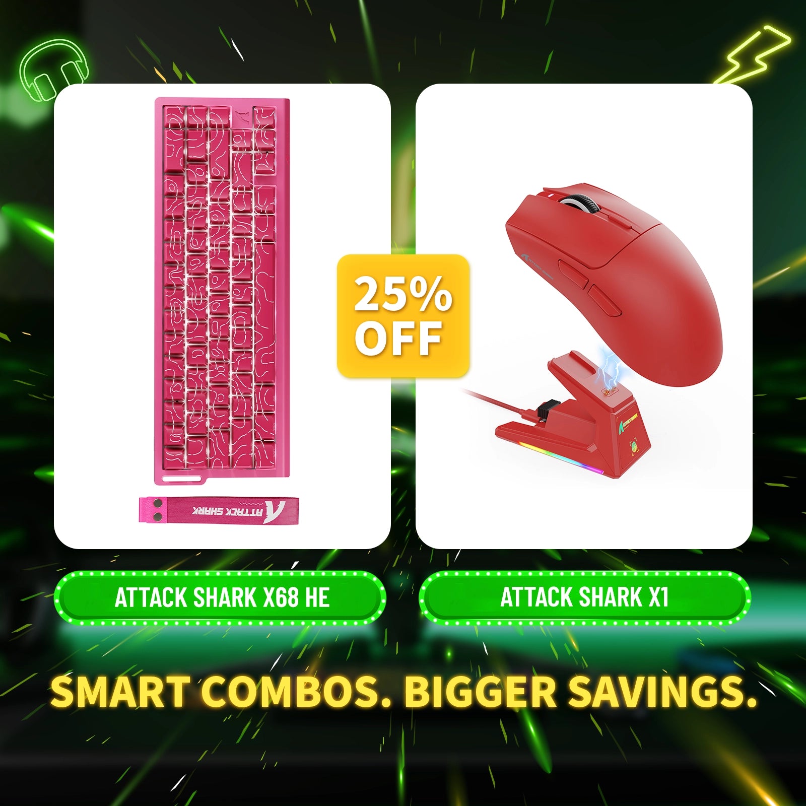 Pack clavier à déclenchement rapide ATTACK SHARK X68HE + souris de jeu sans fil X1