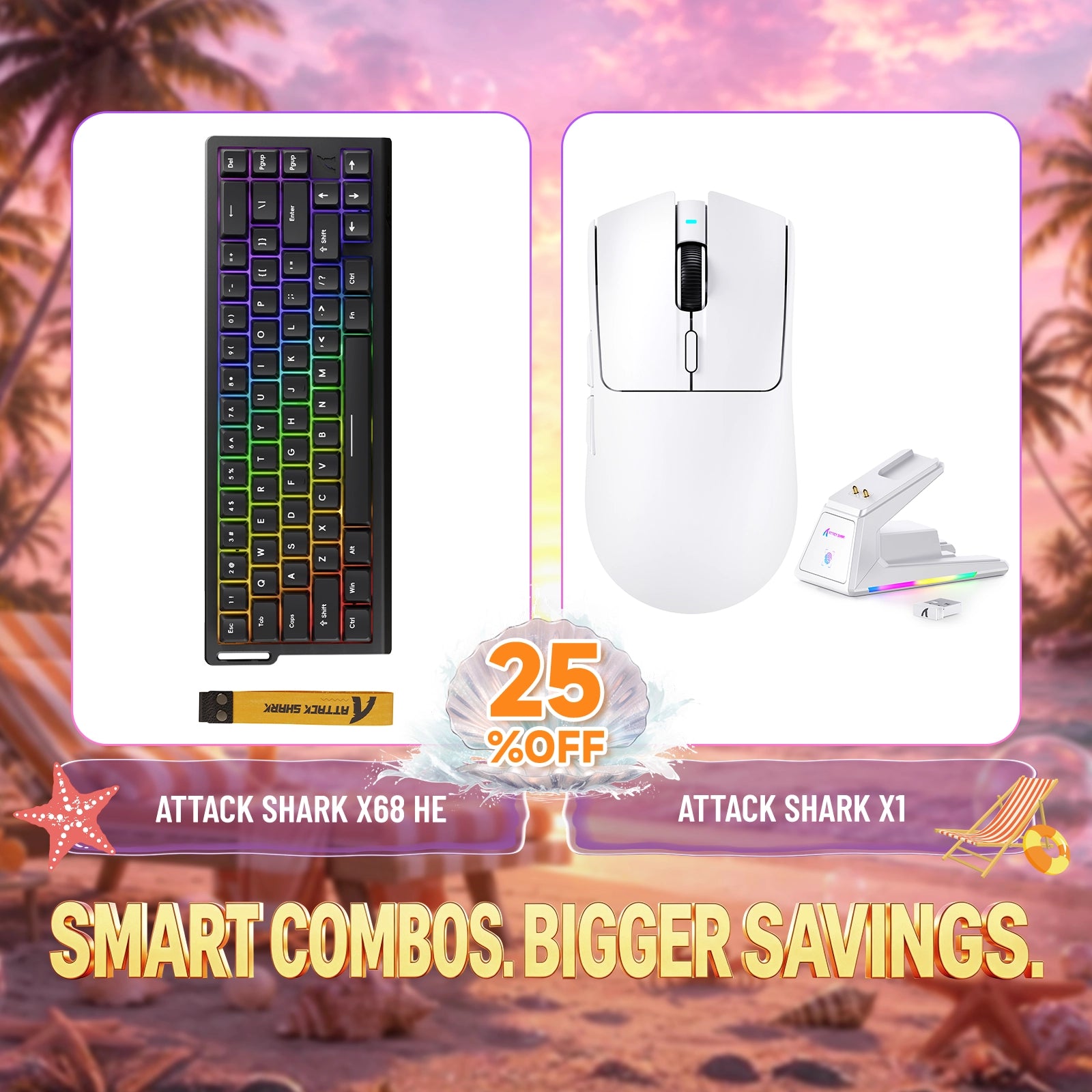ATTACK SHARK X68HE Klawiatura z szybkim wyzwalaczem + zestaw bezprzewodowej myszy do gier X1