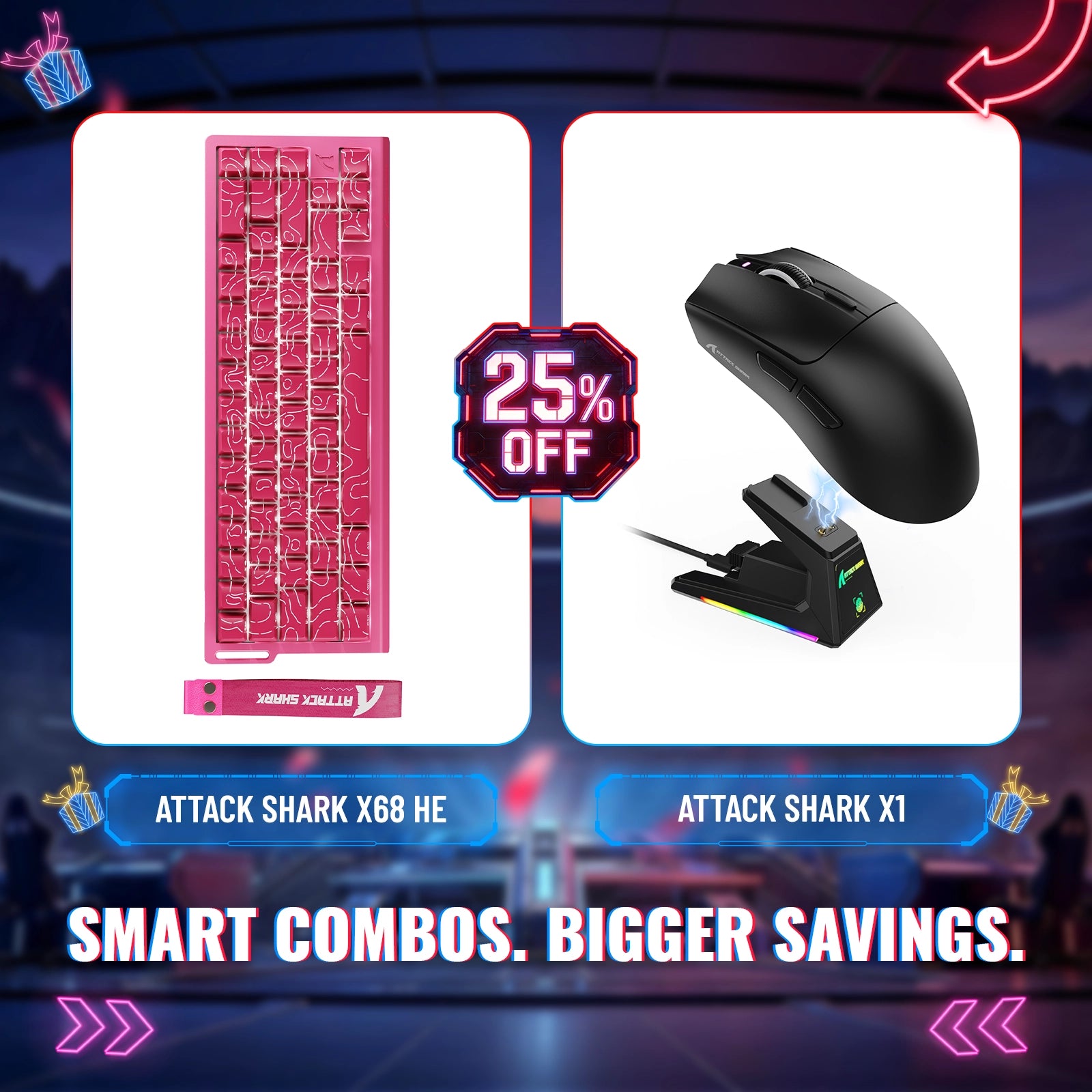 Teclado para jogos ATTACK SHARK X68HE Rapid Trigger + Mouse sem fio X1