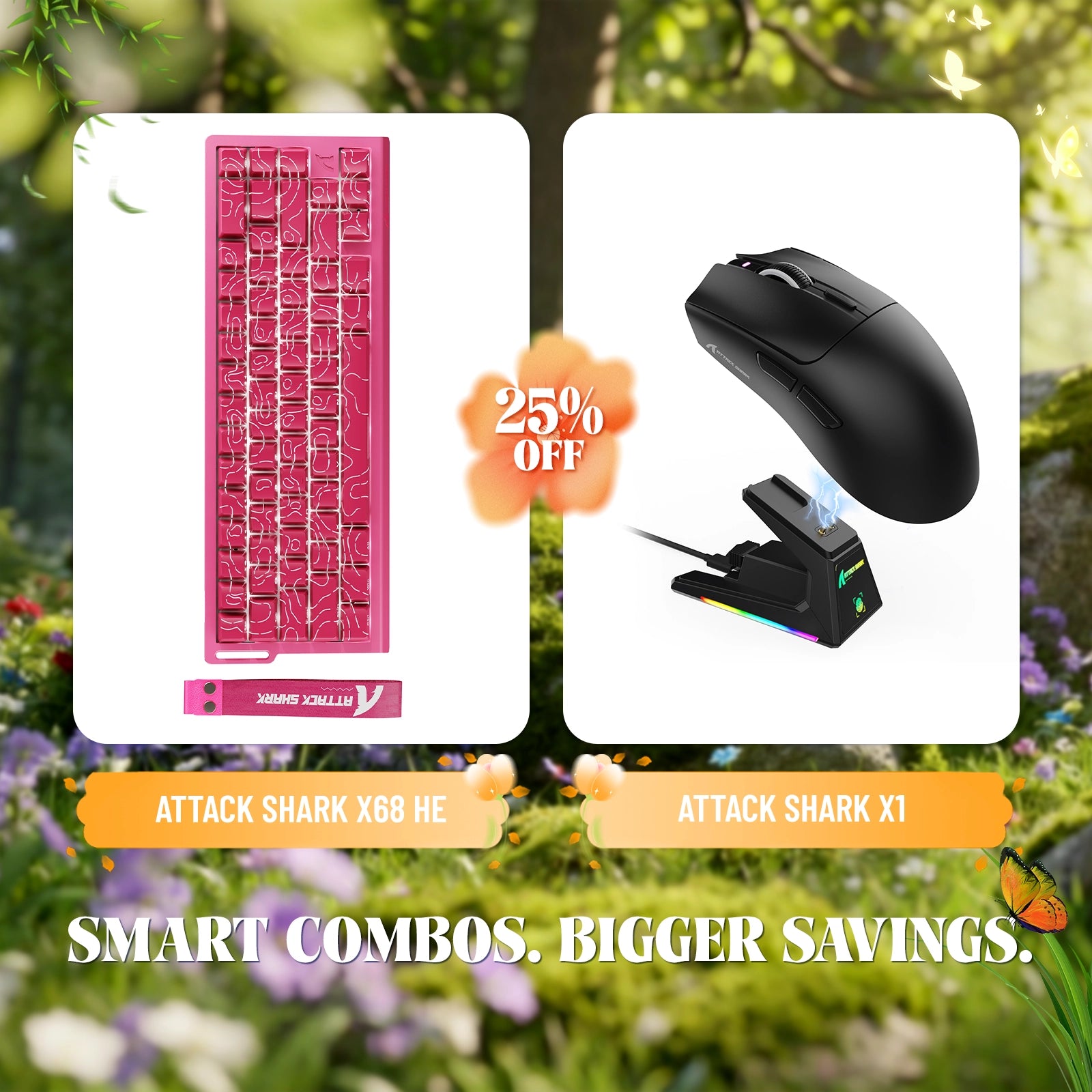 ATTACK SHARK X68HE Rapid Trigger-Tastatur + X1 Wireless Gaming-Maus im Bundle