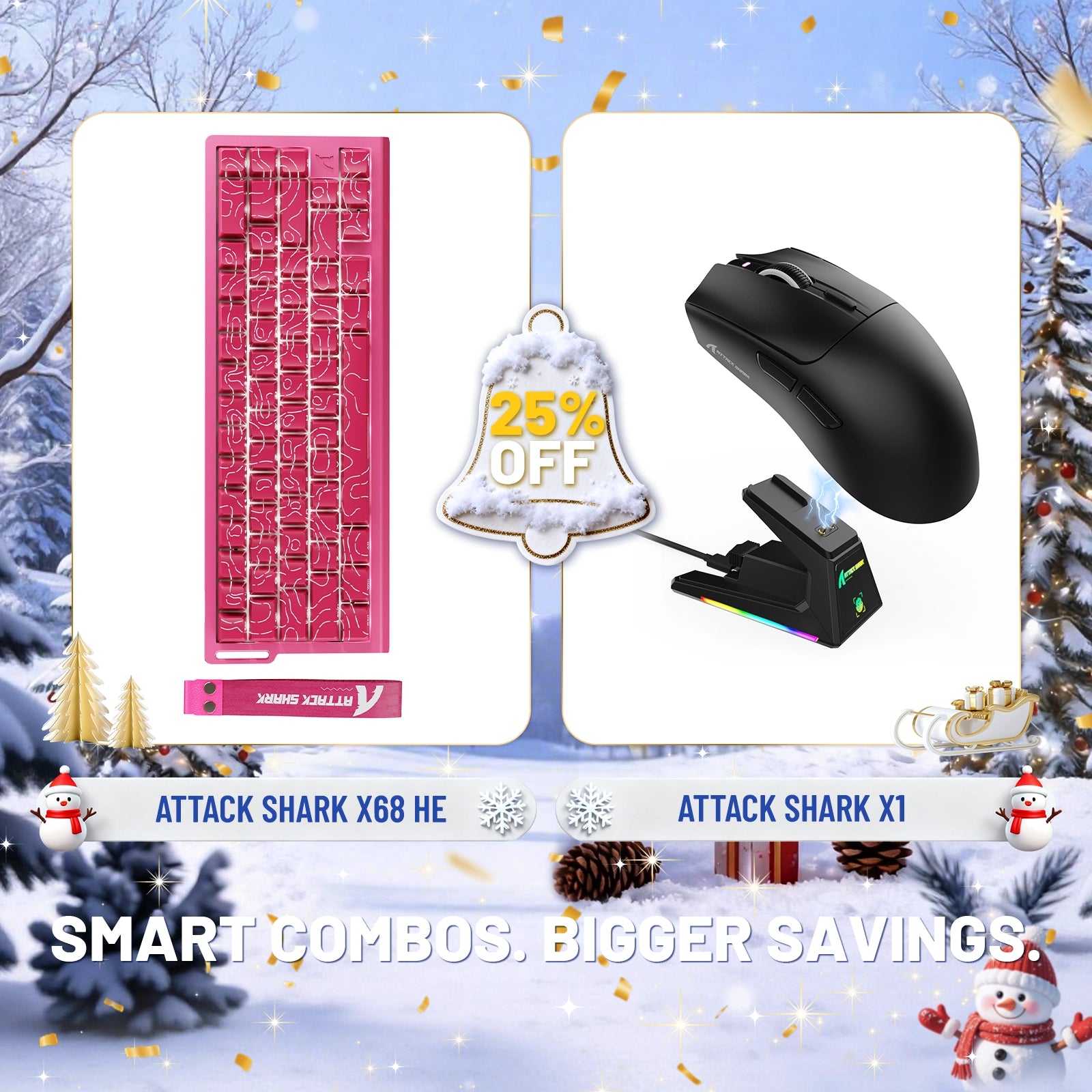 Paquete de teclado de disparo rápido ATTACK SHARK X68HE + ratón inalámbrico para juegos X1