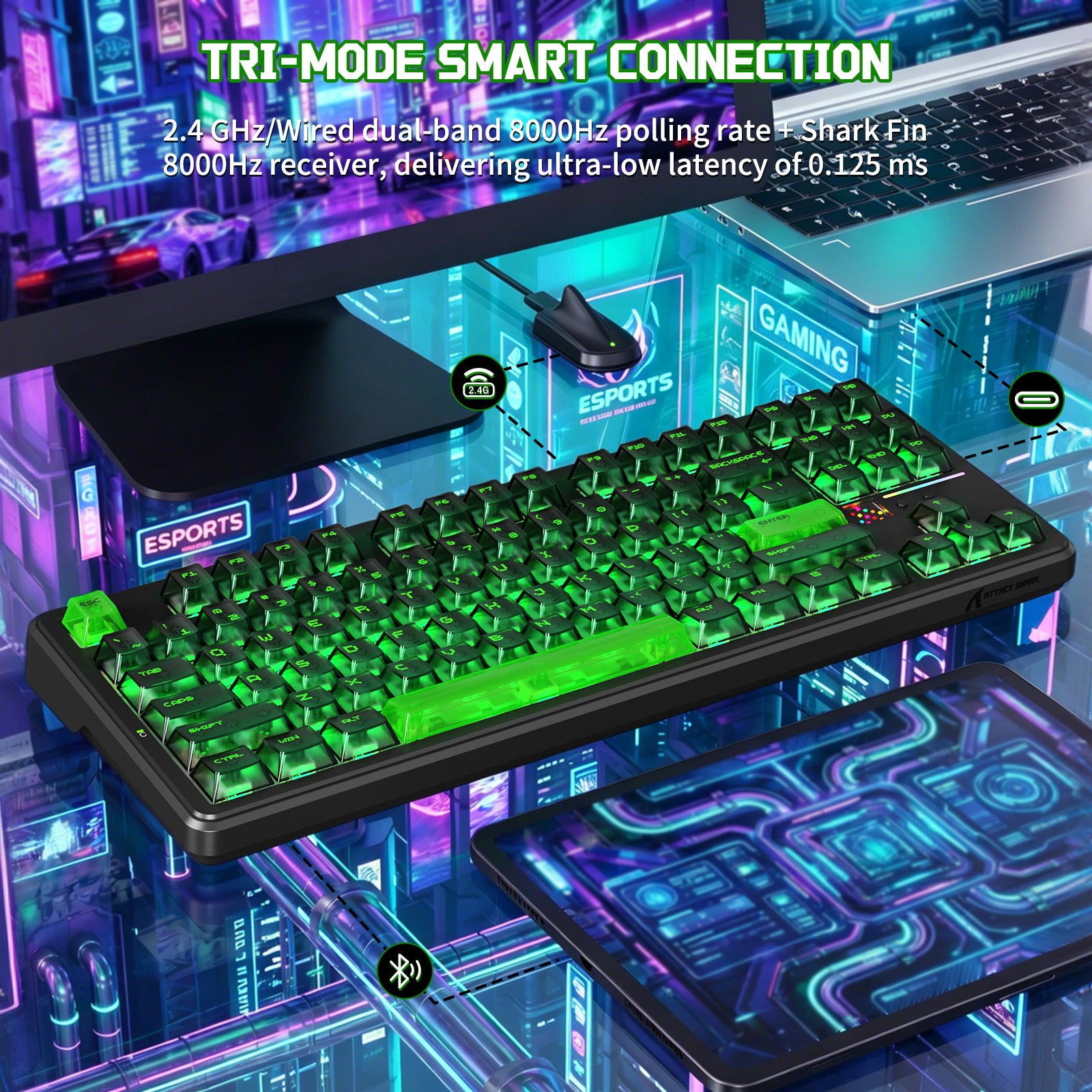 ATTACK SHARK X87 ULTRA ワイヤレス メカニカルキーボード 8K ワイヤレスレシーバー付き