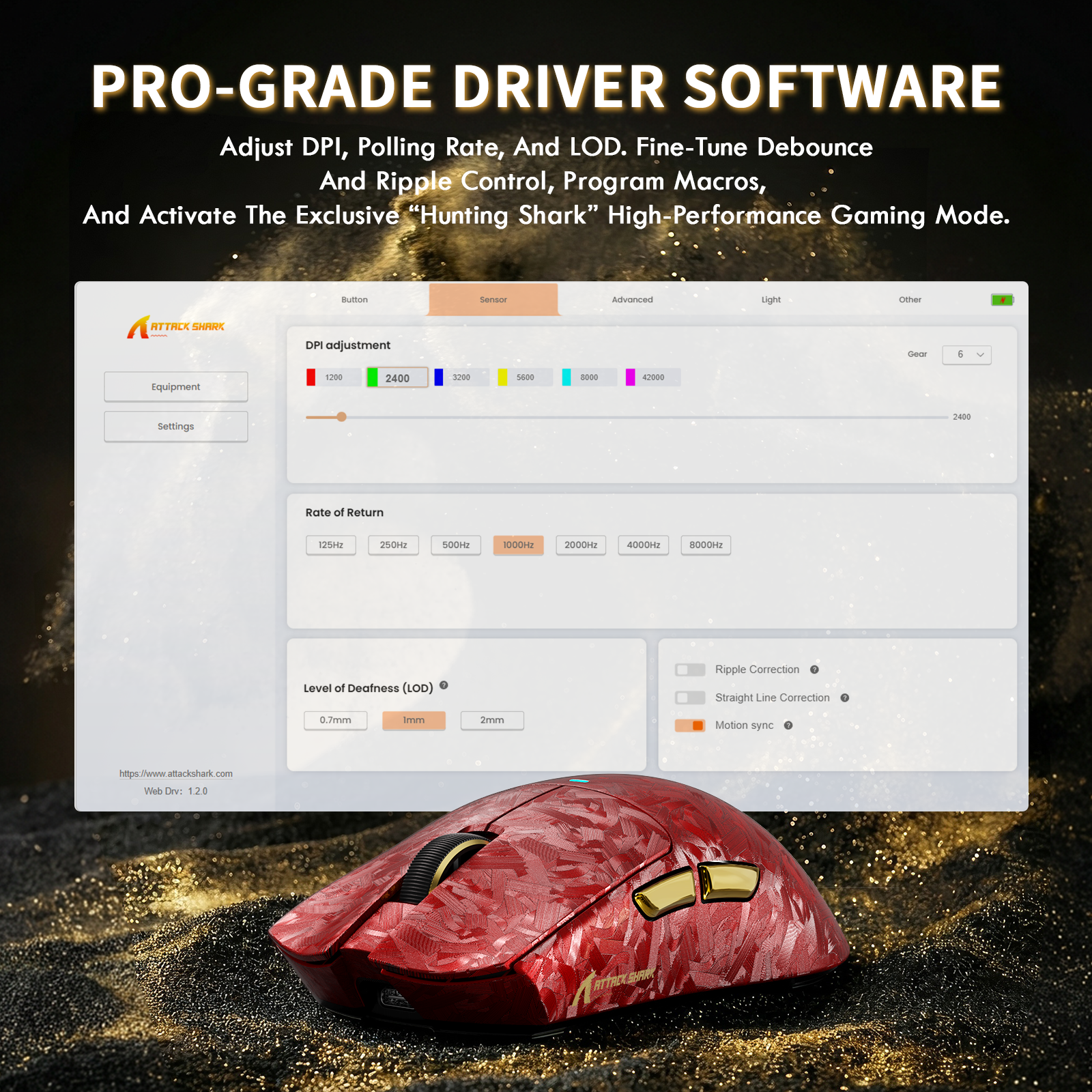 ATTACK SHARK X11 ULTRA gaming mouse driver software: DPI, polling rate, LOD.