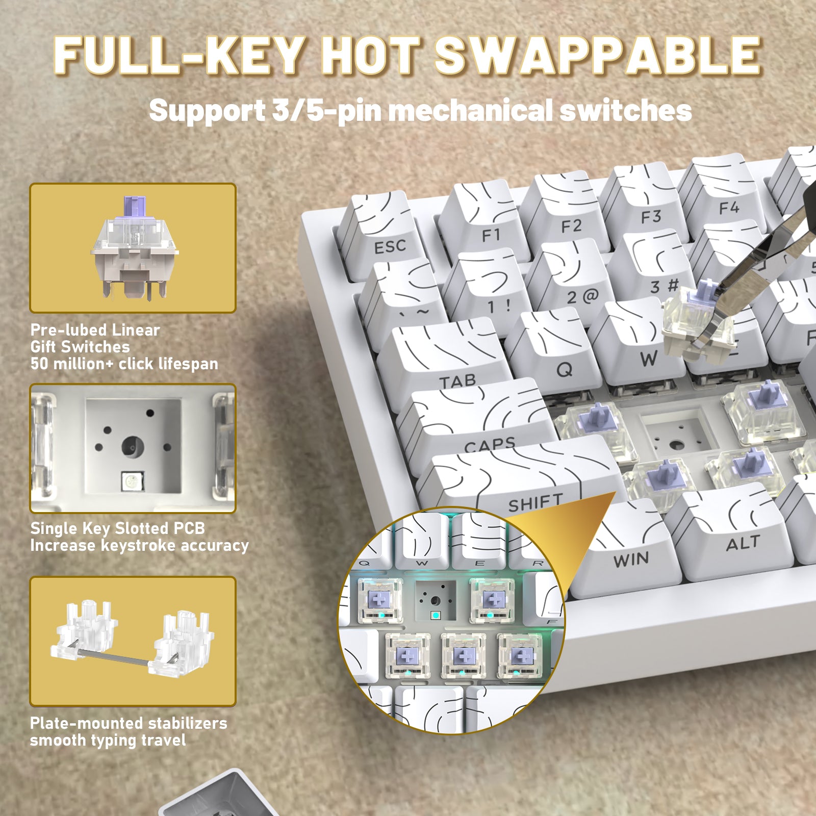 ATTACK SHARK X820ULTRA hot-swappable mechanical keyboard with linear switches and white keycaps