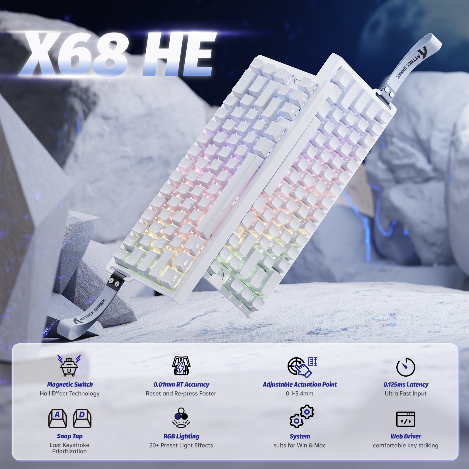 Attack Shark X68 HE keyboard, features Magnetic Switch and RGB Lighting