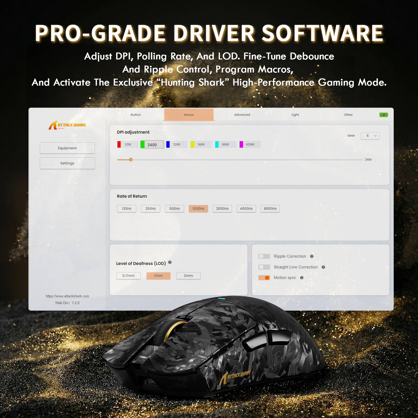 Mouse Gamer Sem Fio ATTACK SHARK X11 ULTRA Fibra de Carbono Com Cabo LED Ultra C06